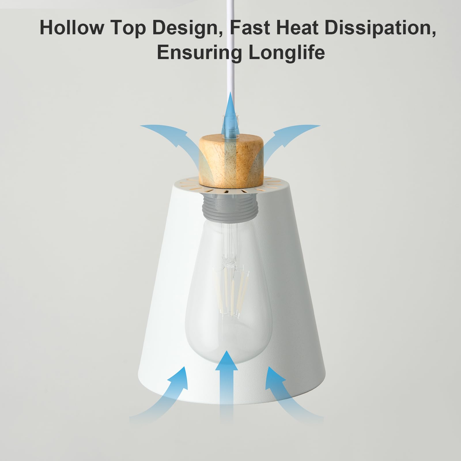 Lamknvs Mini Pendant Light Fixtures White Wood Pendant Lighting For Kitchen Island 7.87In Cone Modern Ceiling Hanging Lights Hollow Shade Nordic Island Light For Counter  Bar  Hallway