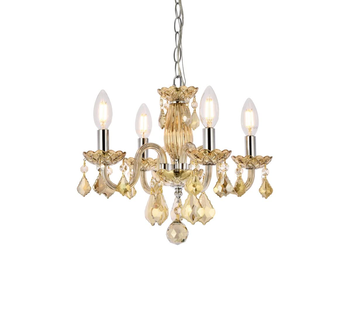 Elegant Lighting Rococo - Four Light Pendant-Golden Teak Finish-Royal Cut Crystal Type -Traditional Installation