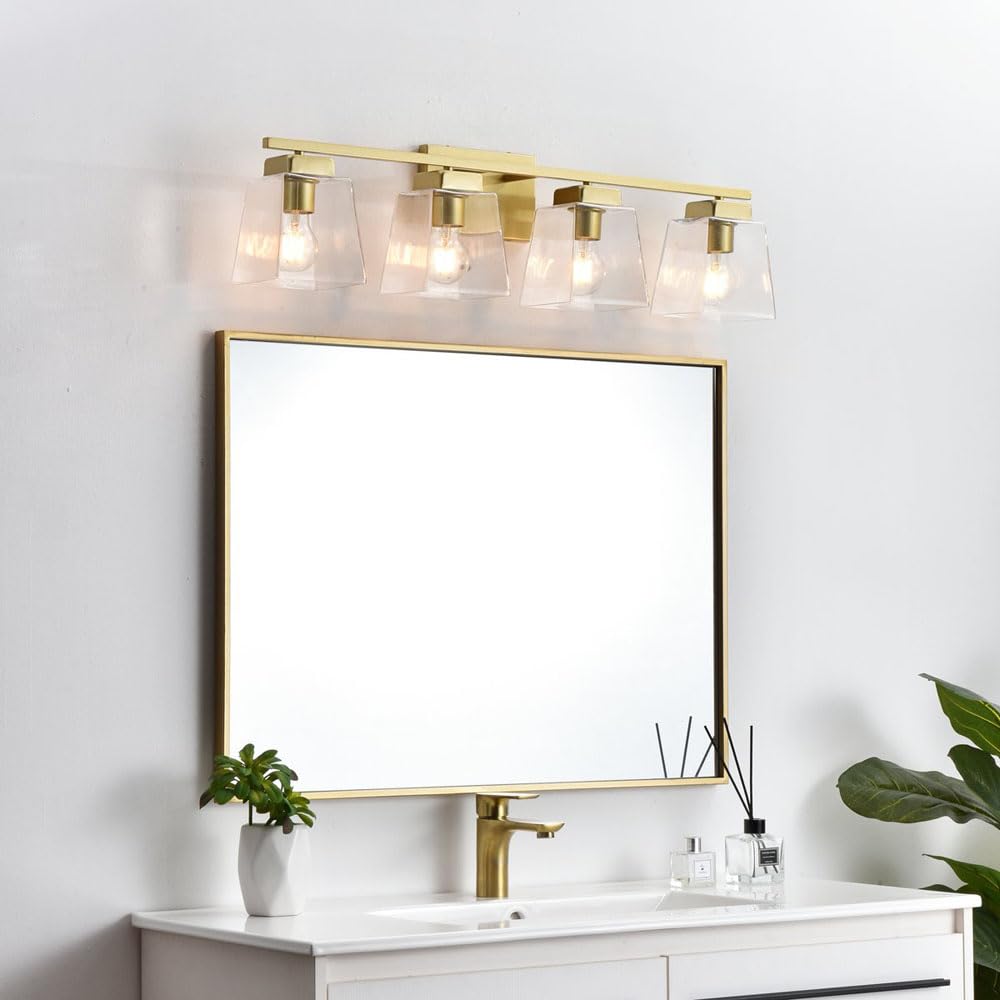 Living District Merrick 4-Light Iron & Glass Bath Sconce in Black/Clear