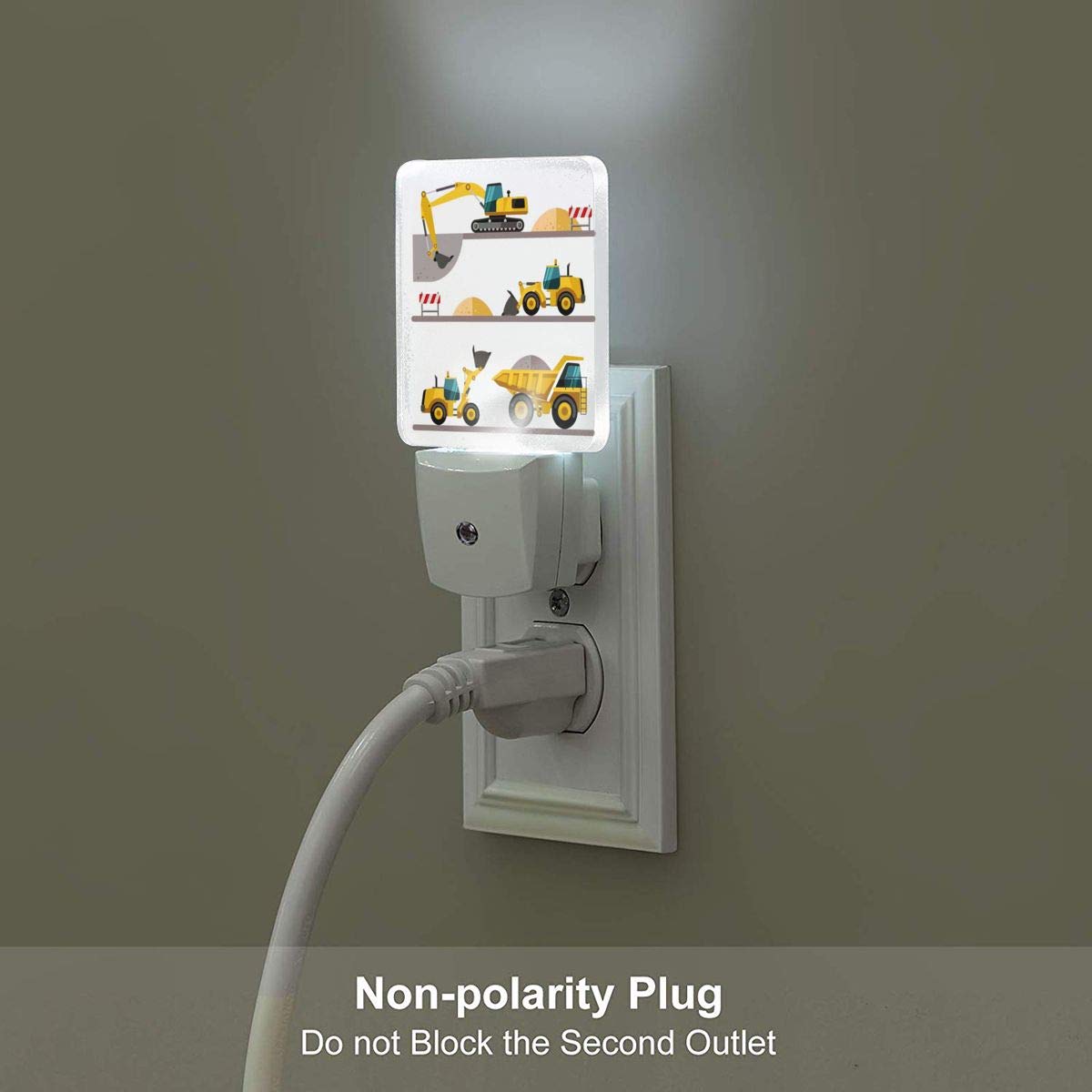 Aieefun Set Of 2 Led Night Lights, Boy'S Favorite Toy Cartoon Machinery Excavator Truck Auto Dusk-To-Dawn Sensor Night Lamp Plug-In Home Decorative For Adult