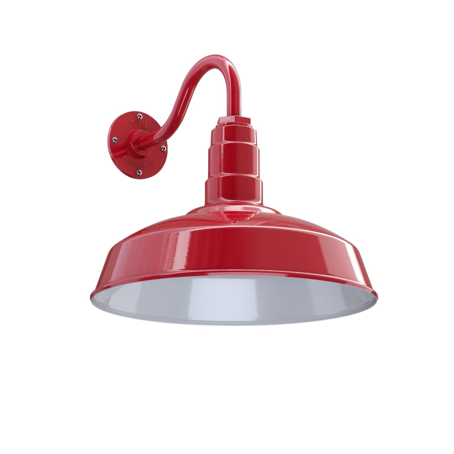 Steel Lighting Co. Barn Light | Outdoor Wall Mounted | 16in Dome | 11in Gooseneck | Red Porcelain Finish