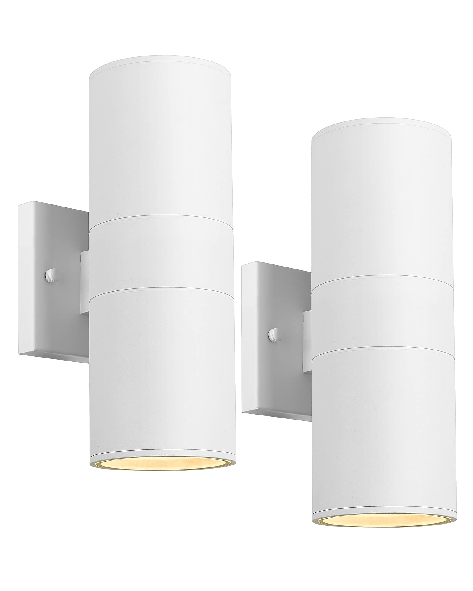 Ken & Ricky White Outdoor Wall Lights,Exterior Sconces Wall Lighting With Tempered Glass Cover,Cylinder Outside Light For House Porch Garage Front Door - 2 Pack