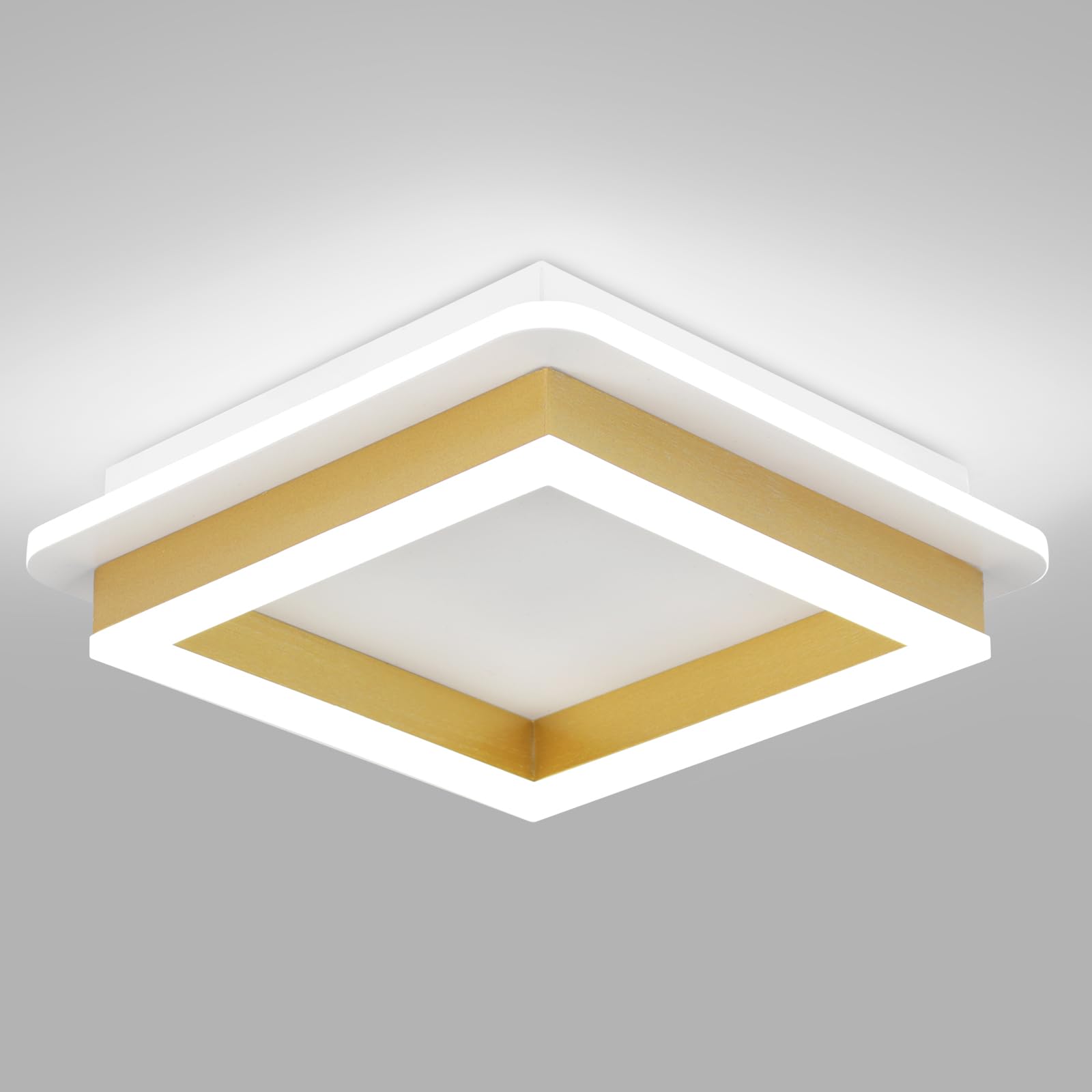 CANOE Square Flush Mount Modern Led Hallway Ceiling Light 24W - Gold Close to Ceiling Lamp for Bedroom, Bathroom, Living Room, K