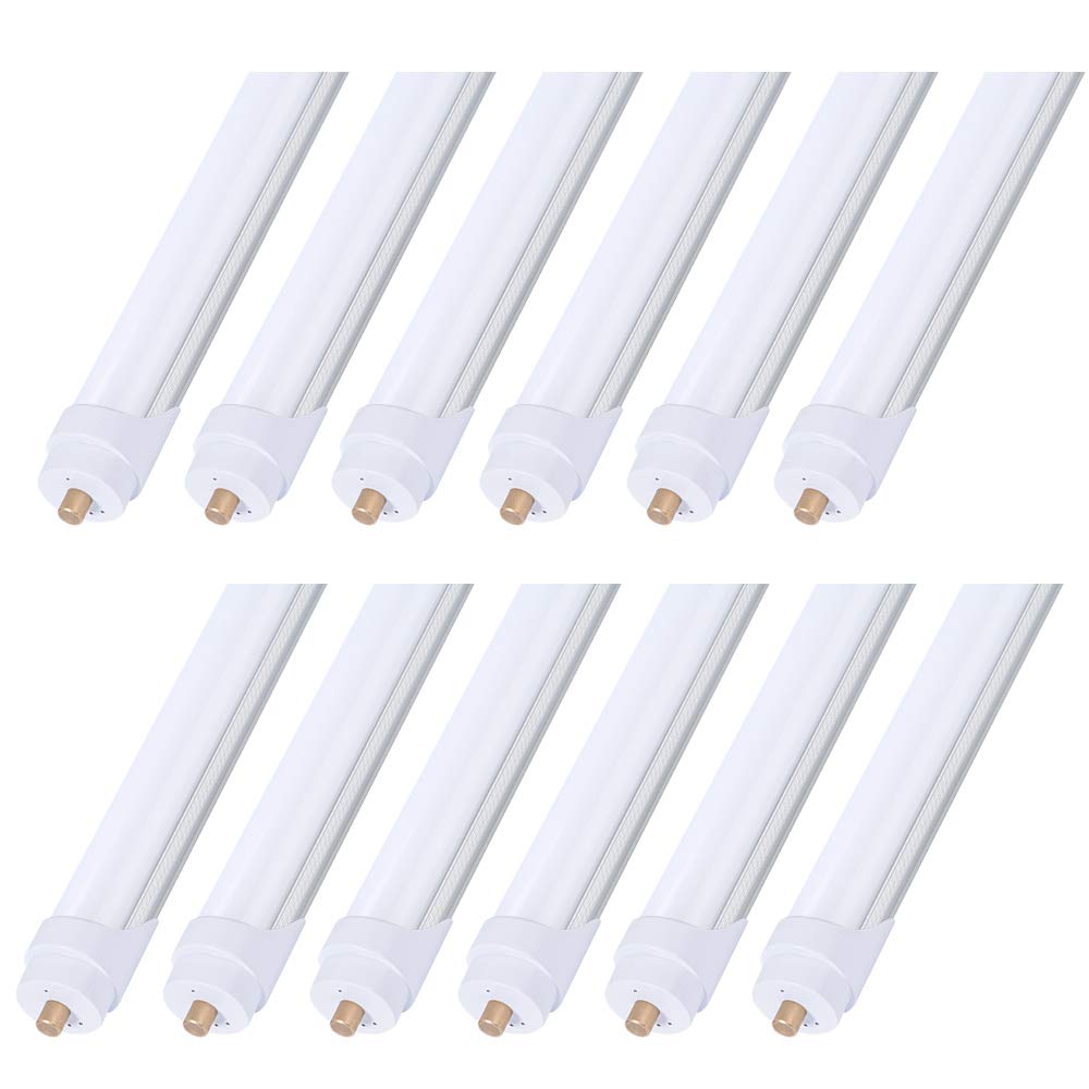 Onlylux 8Ft Led Bulbs,12 Pack 96'' 45W Fa8 Single Pin Led Tube Lights 5400Lm, 6000K, Milky Cover, F96T12 Bulb Fluorescent Replac