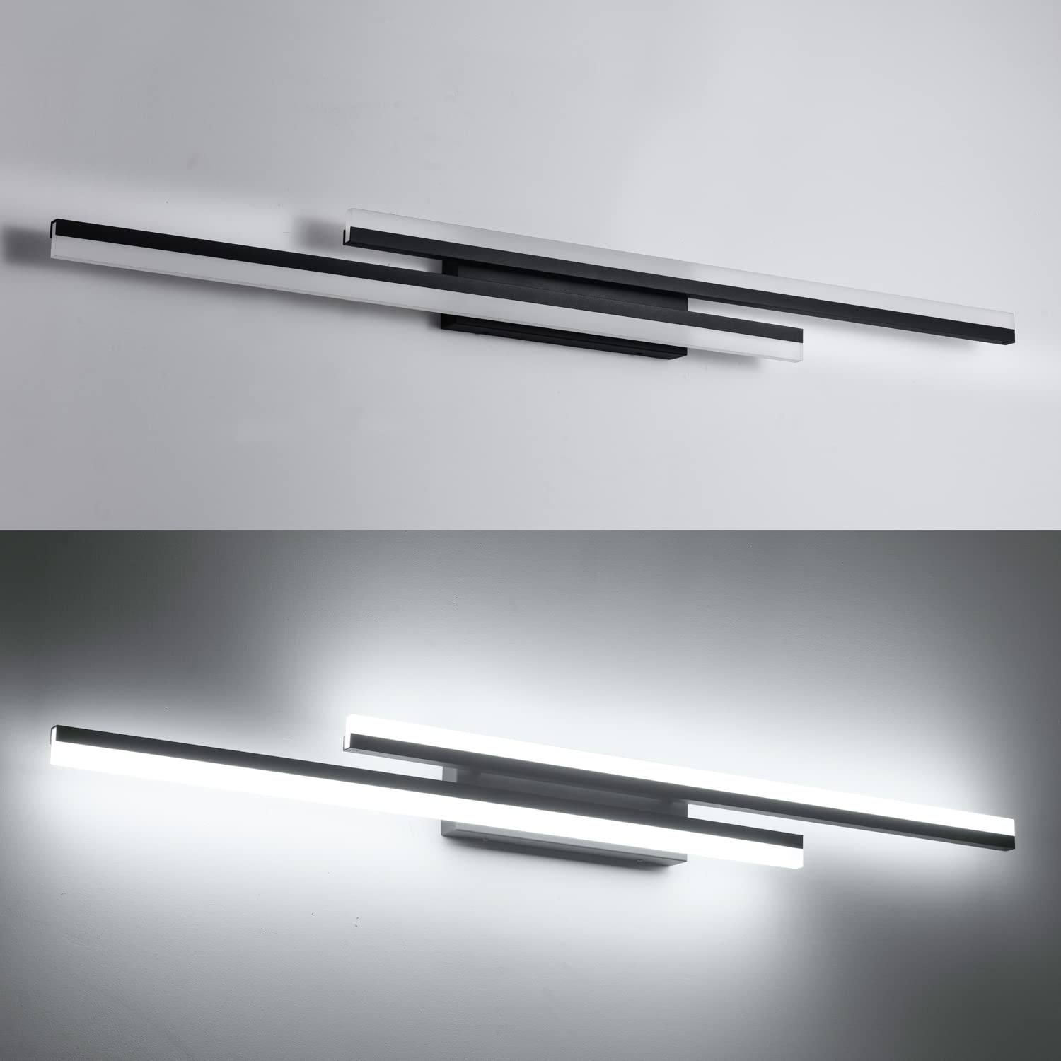 PRESDE 48" Black Metal Bathroom Vanity Light Fixture - Modern LED Over Mirror Lighting (Cold White 6000K) Model 6660-1220mm-BK-ND