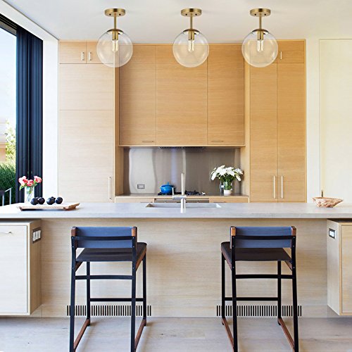 Light Society Zeno Globe Semi Flush Mount Ceiling Light, Brass/Clear Glass, Contemporary Style, Model LS-C176-BRS-CLR