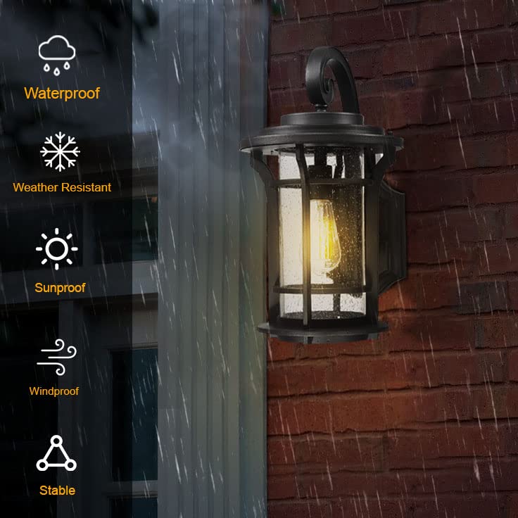 Luminzone 18’’ Outdoor Wall Lantern Sconce, Black Modern Farmhouse Lighting For Porch & Garage