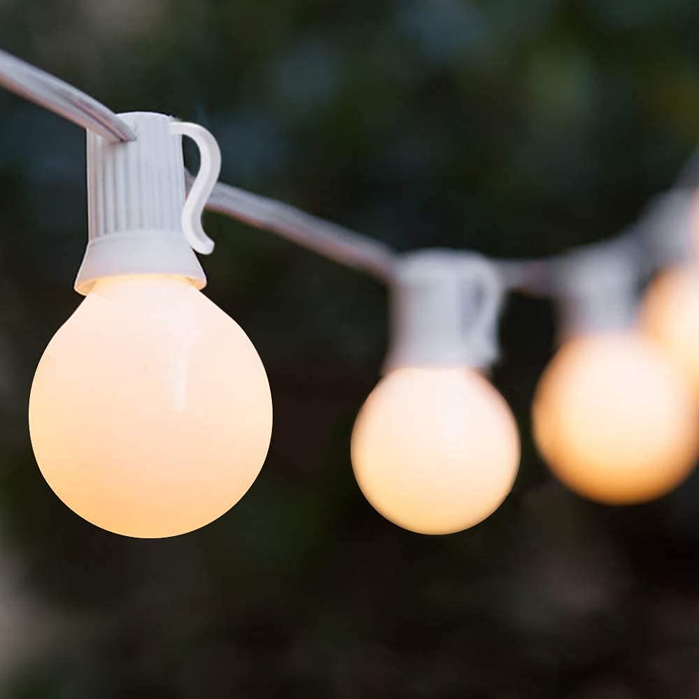 Abeja Outdoor Frosted String Lights, G40, 25FT, 27 Clear Bulbs, E12 Base, UL Listed, White, for Patio, Garden, Party Decor