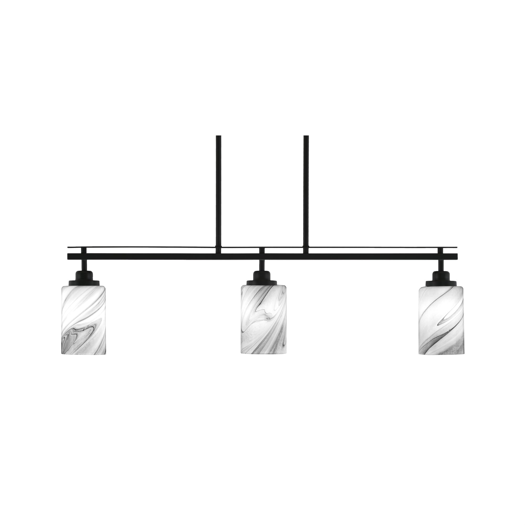 Toltec Lighting Odyssey 3 Light Island Light, Matte Black Finish, 4in Onyx Swirl Glass