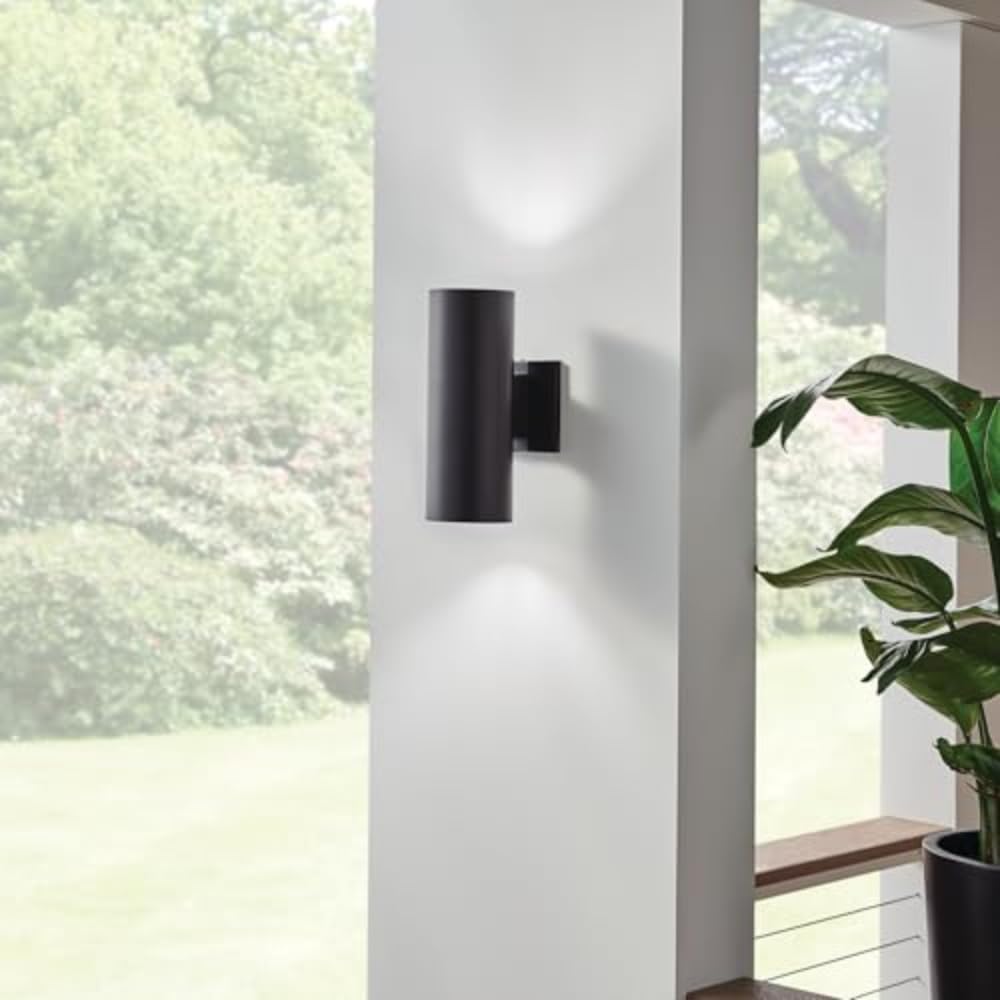 Kichler 2-Light Outdoor Wall Sconce, Black Aluminum Cylinder Fixture, 12in H x 5in W, Model 9244BK