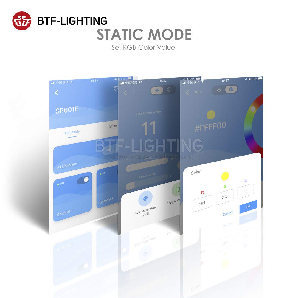 BTF-LIGHTING WS2812B LED Controller SP601E Dual Output Ports, Built-in Mic, White, for Android/iOS, RF Remote, Music Sync