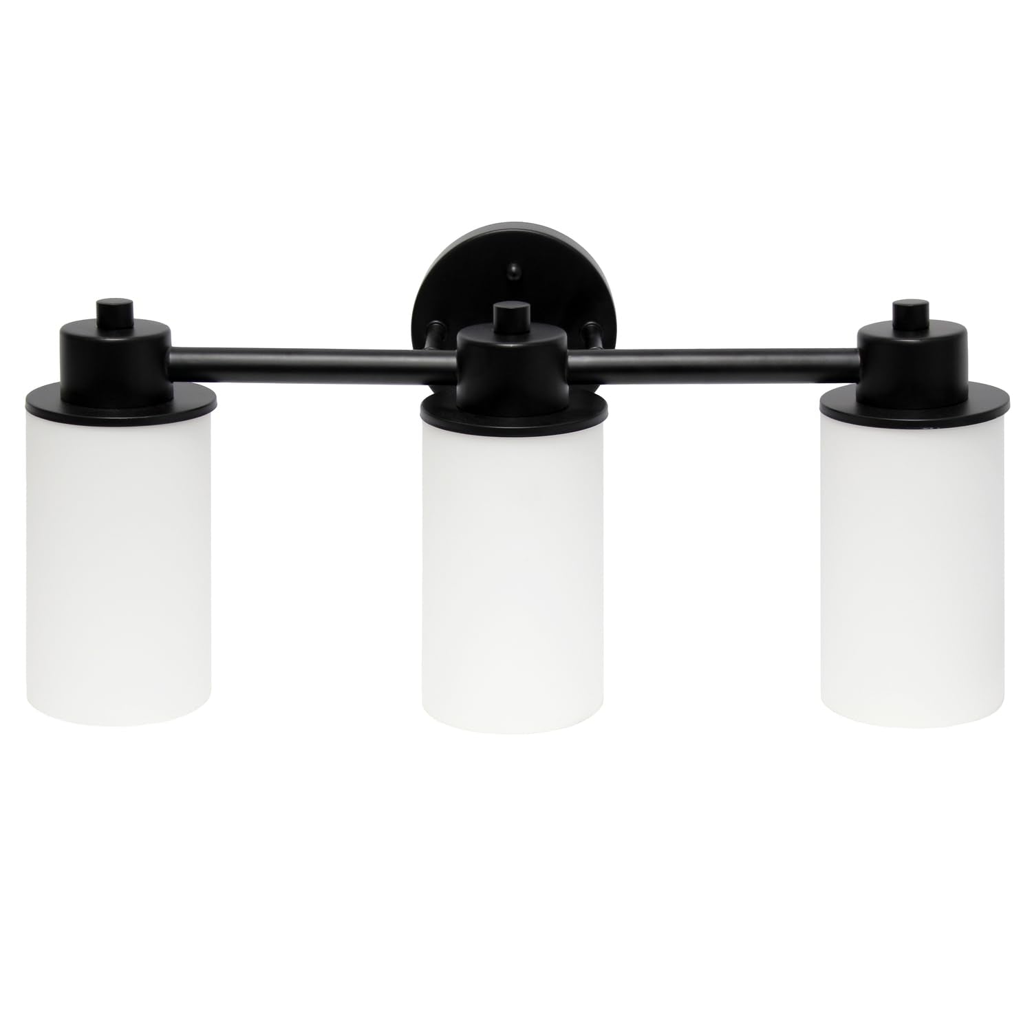 Simple Designs VT1024-BLK 20.75 Modern 3 Light Metal and Milk White Cylinder Shape Glass Shades with Circled Backplate Decorativ