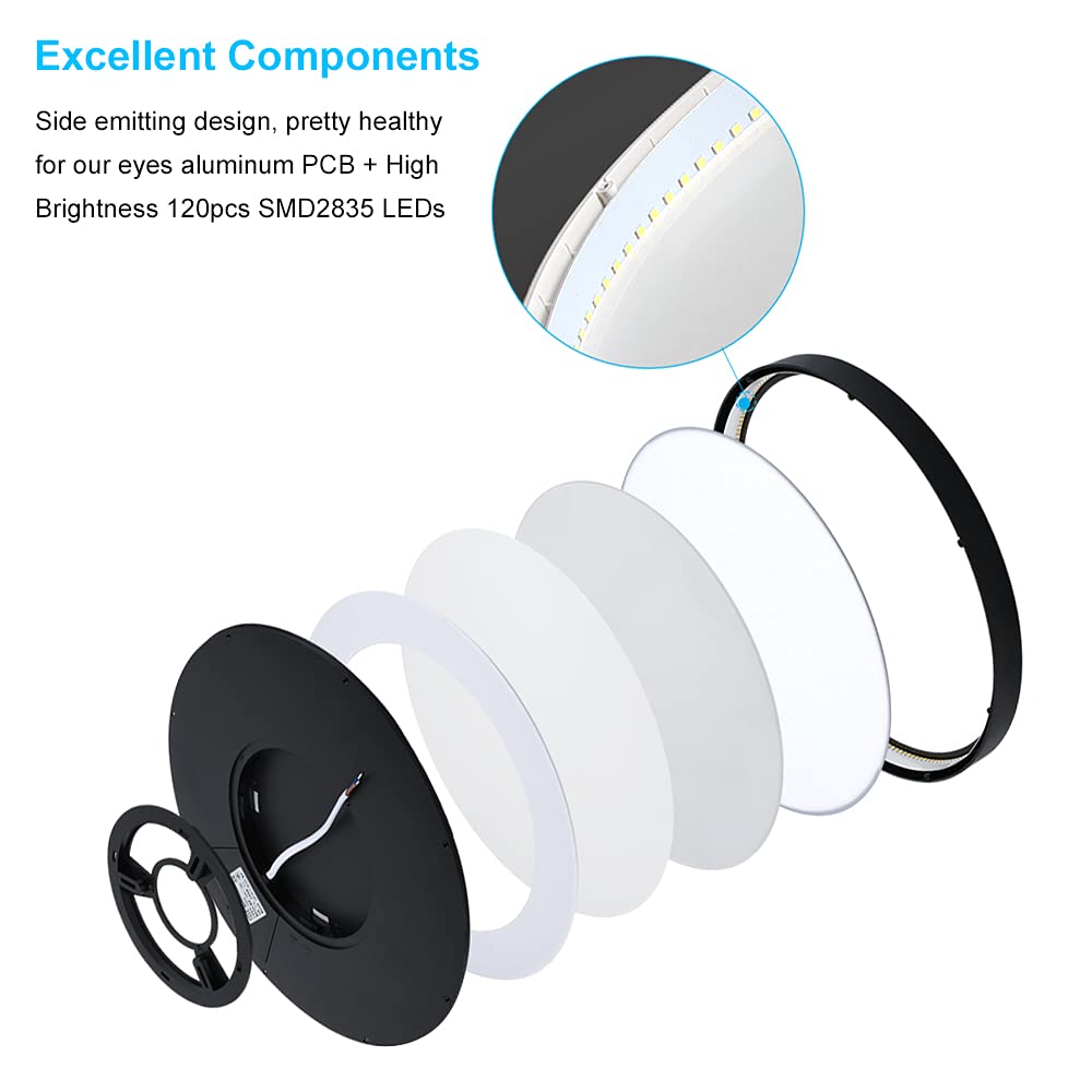 Ledlightsworld 12 Inch Led Ceiling Light Fixture, 24W, Daylight White 5000K, Black, Flush Mount, 3200Lm, Low Profile For Home Use