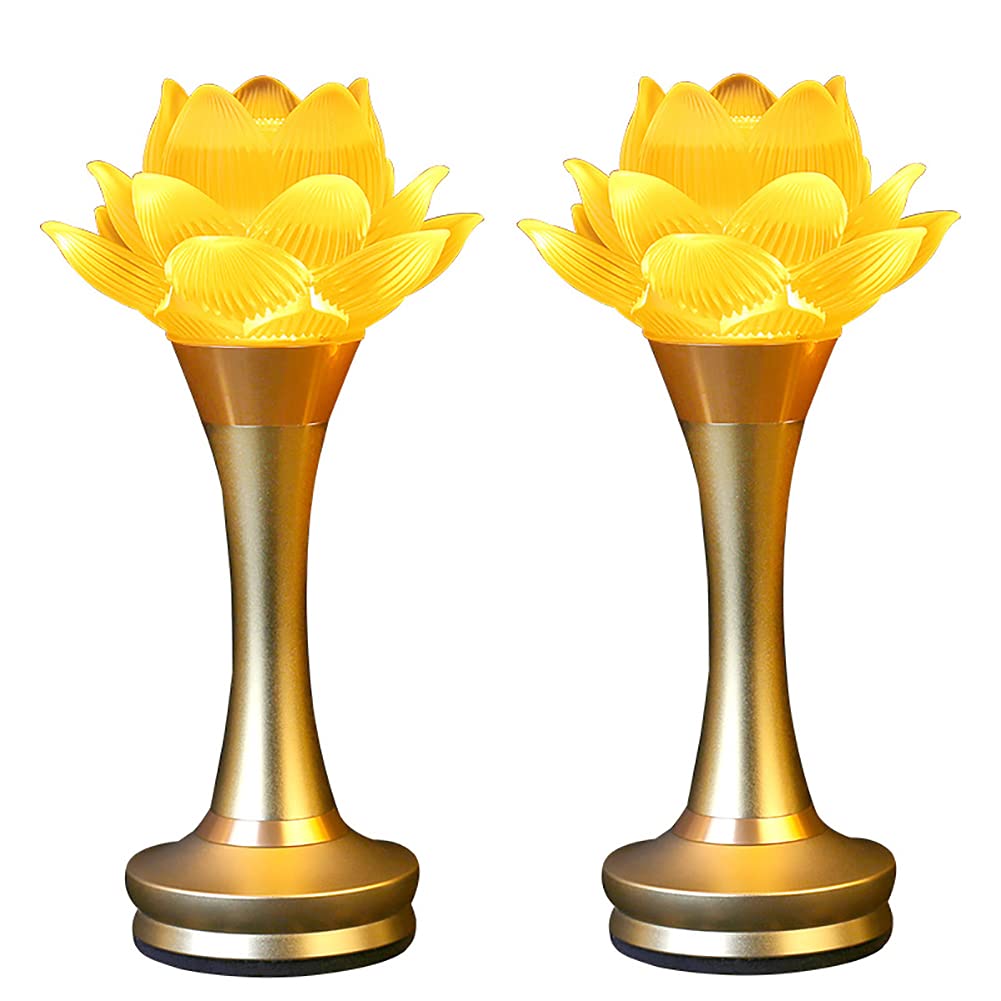 Omeet 1Pair - LED Glazed Lotus Buddhist Lamp, Light offering Before Buddha, USB Rechargeable Lotus Light, Temple Decoration & Fa