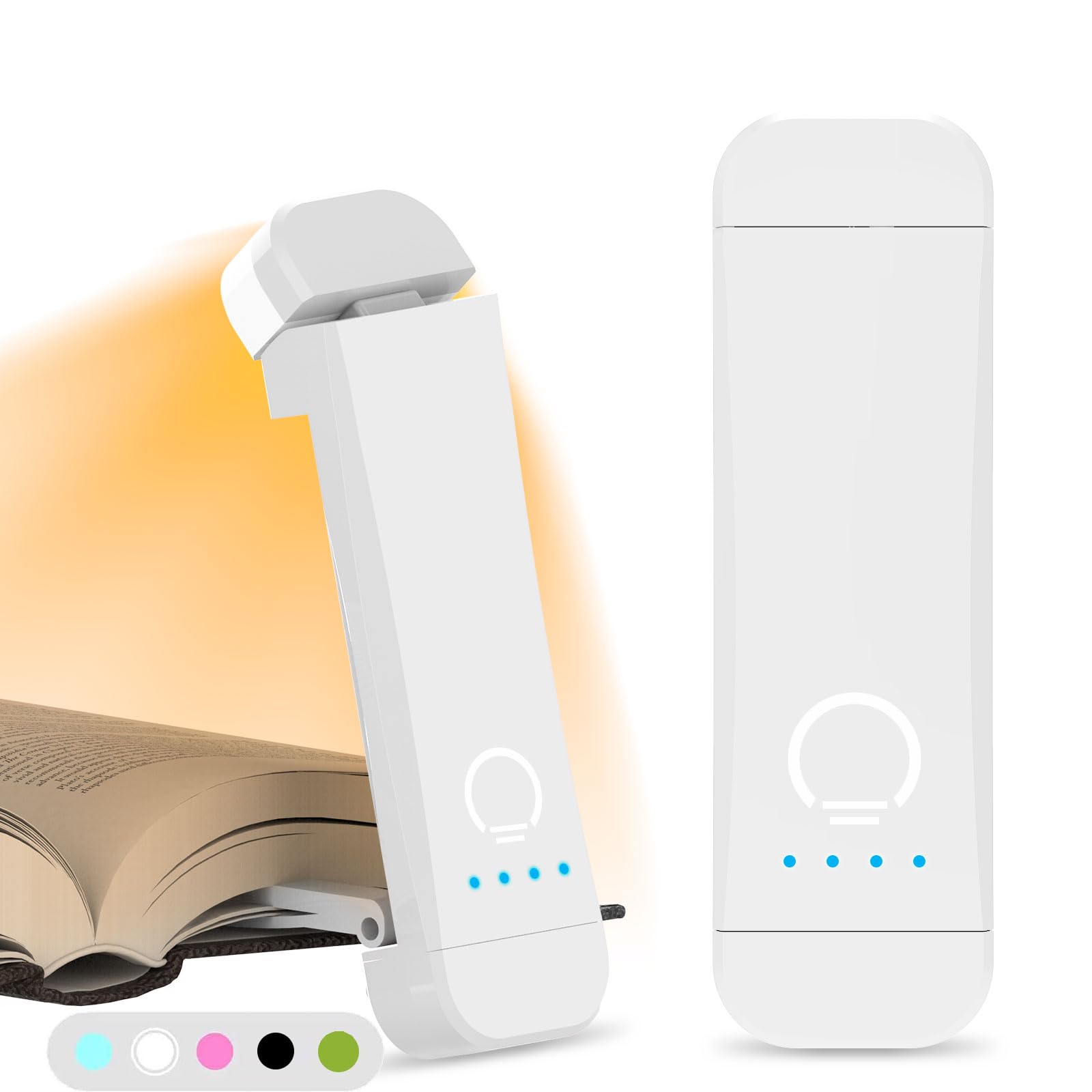 HIONXMGA Book Reading Light, Rechargeable Clip-on Lamp, 3 Amber Colors, 7 LEDs, Petit, White, Model SJD-01