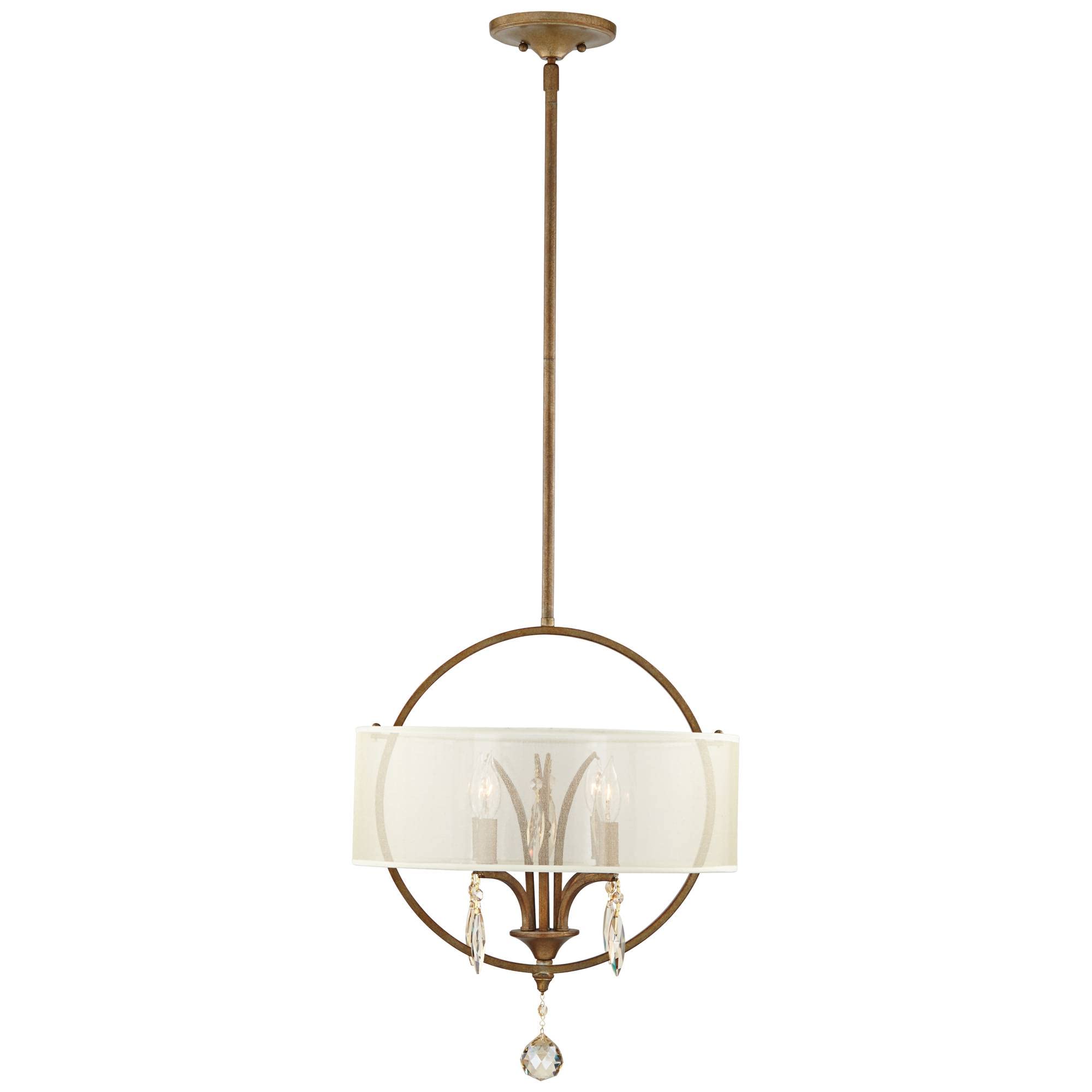 Uttermost Alenya 4-Light Drum Pendant - Silken Champagne Fabric, Burnished Gold Metal, 17.75" Wide, Model 21962
