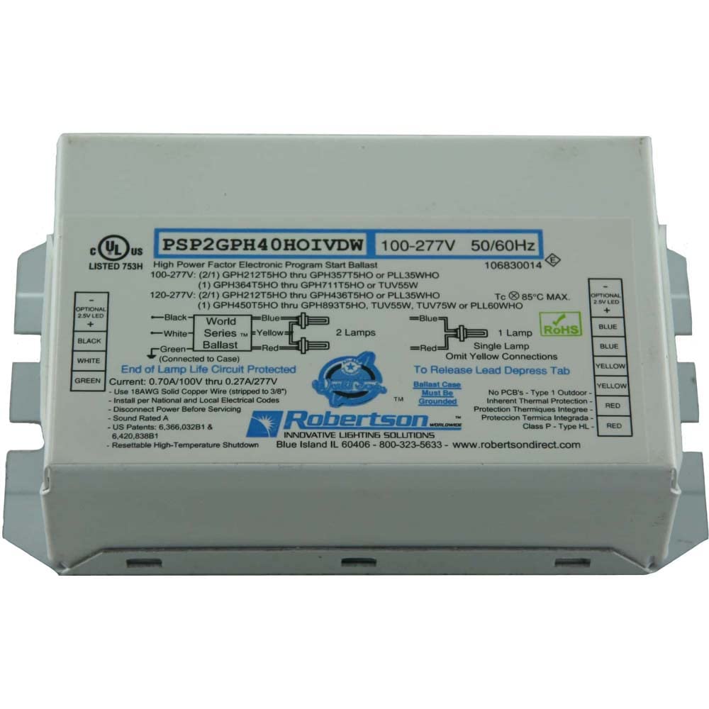Robertson 3P20166 Psp2Gph40Hoivdwm Electronic Ballast For 2/1 Gph212T5Ho Thru Tuv75Who Uv Lamps, Program Start, 100-277Vac, 50-6