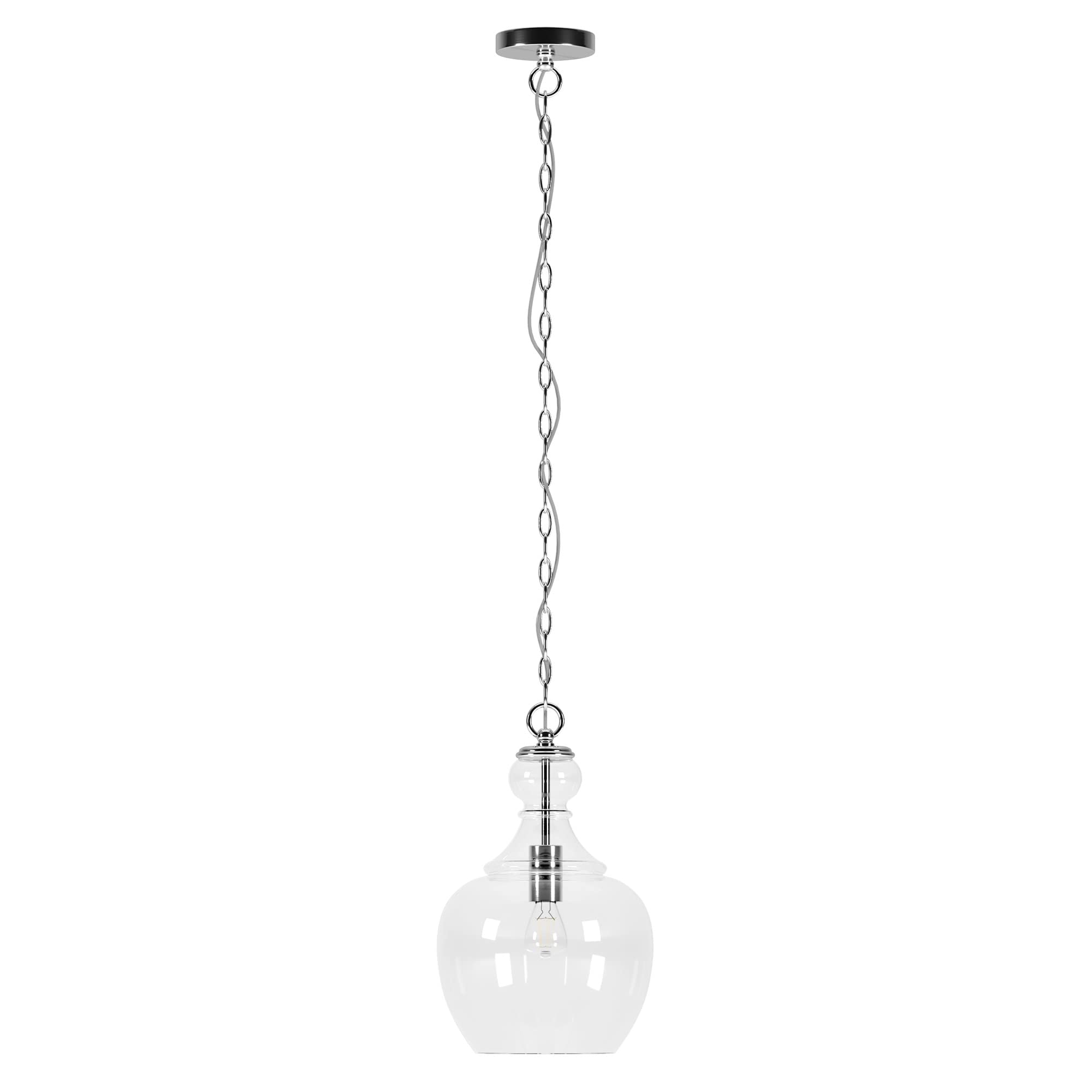 Henn&Hart Pendant Light Fixture, 11in Wide, Brushed Nickel/Clear Glass Shade, Model PD1069, Ideal for Kitchen or Living Room