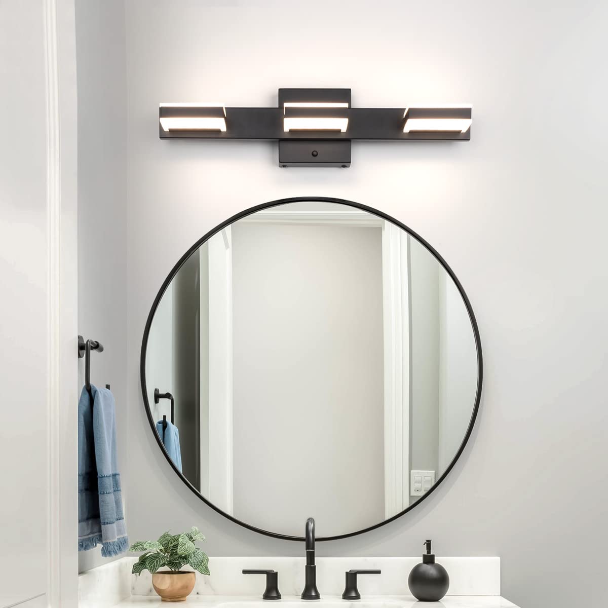 Mirrea 20" Led Black Vanity Light Fixture, 3-Light, Adjustable Cct 3000K/4000K/500