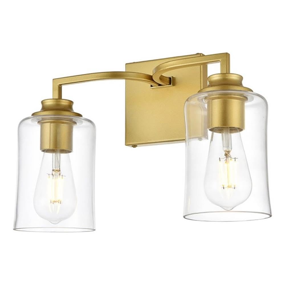 Living District Ronnie 2-Light Iron & Glass Bath Sconce in Brass/Clear