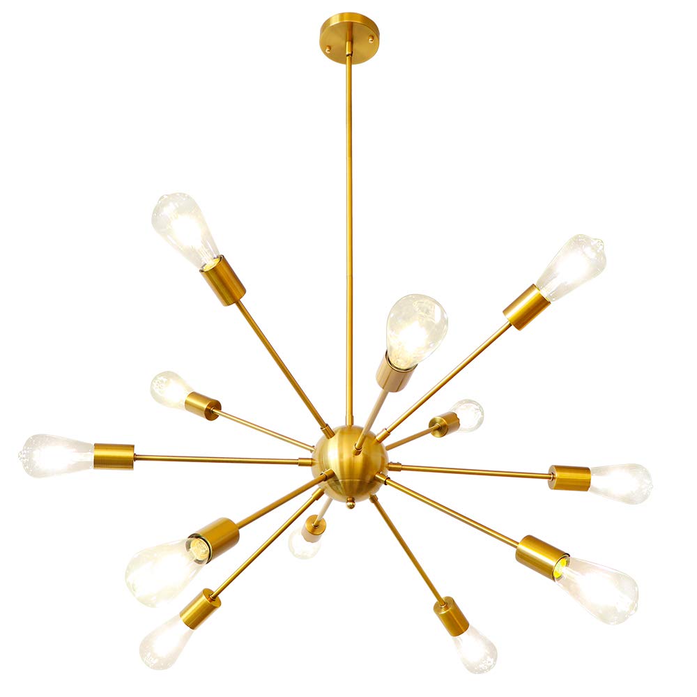 Lynpon Gold Sputnik Chandelier, 12-Light Modern Ceiling Fixture For Dining Room & Living Room