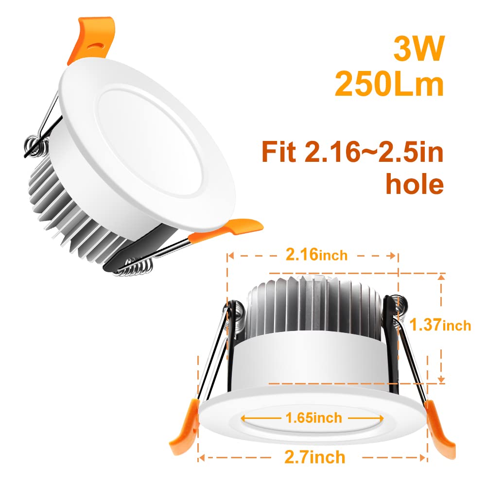 LEDLightsWorld 2 Inch Dimmable LED Recessed Downlight, 3W, Daylight White 6500K, Aluminum, 8 Pack, Model LED2IN250BW8