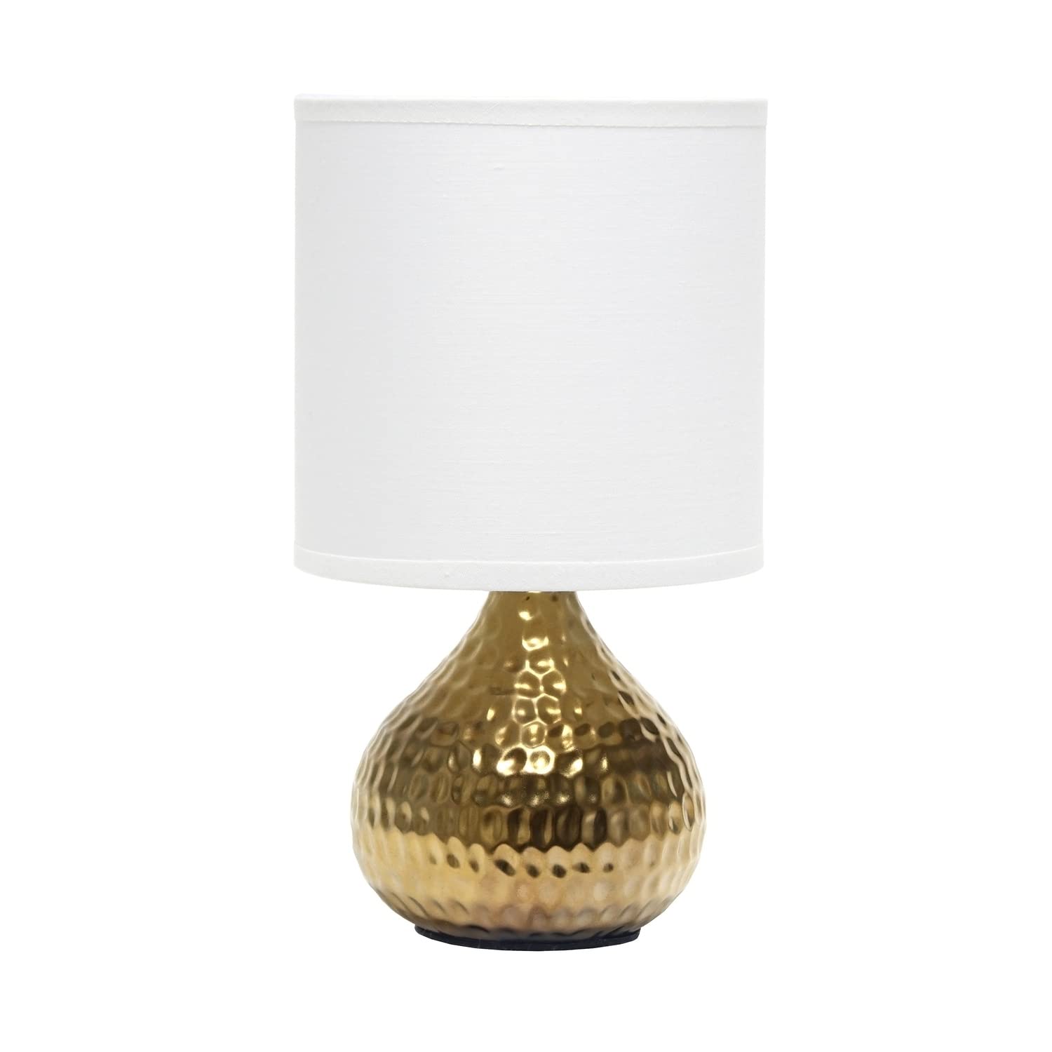 Simple Designs Lt2073-Gdw Mini Hammered Texture Gold Drip Table Lamp With White Shade