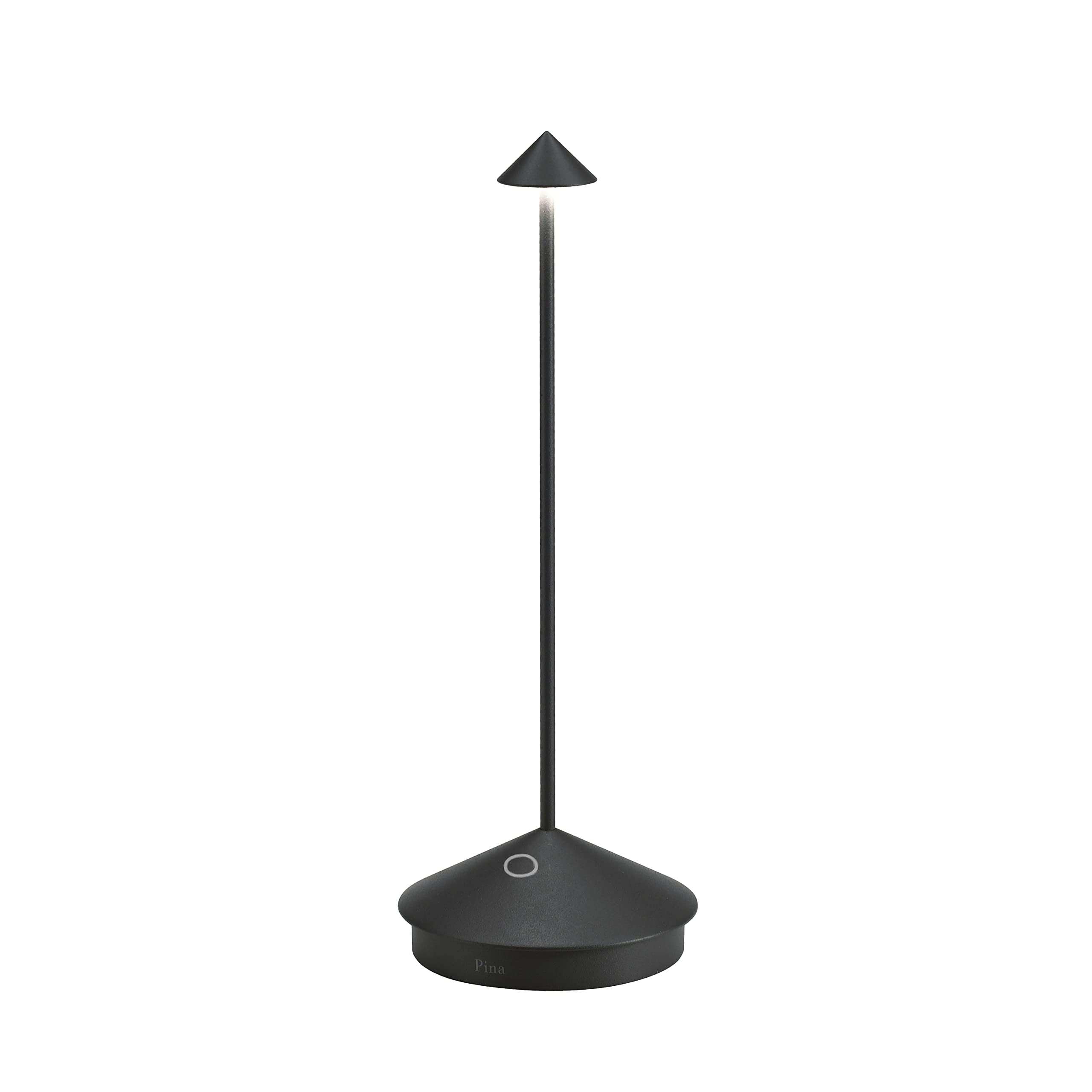 Zafferano Pina Pro cordless LED Table Lamp (Black) Powder-coated Aluminum, Touch Dimmable, Indoor Outdoor, contact charging Base