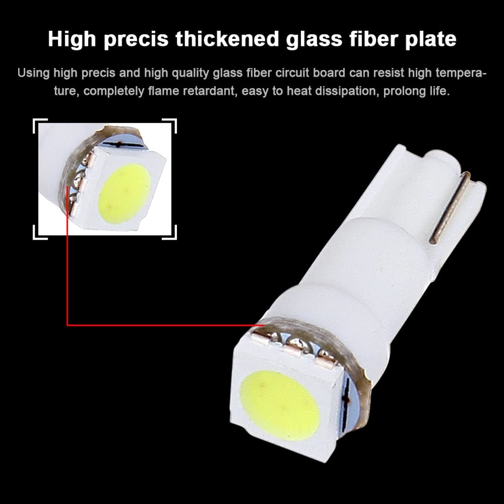Cciyu T5 58 70 73 74 Dashboard Gauge 1-Smd 5050 Led Wedge Lamp Bulbs Lights Replacement Fit For Dashboard Instrument Panel Light Bulbs Led Lamps,20Pack White