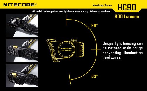 Nitecore HC90 Rechargeable Headlamp, 900 Lumens, Aluminum, Black