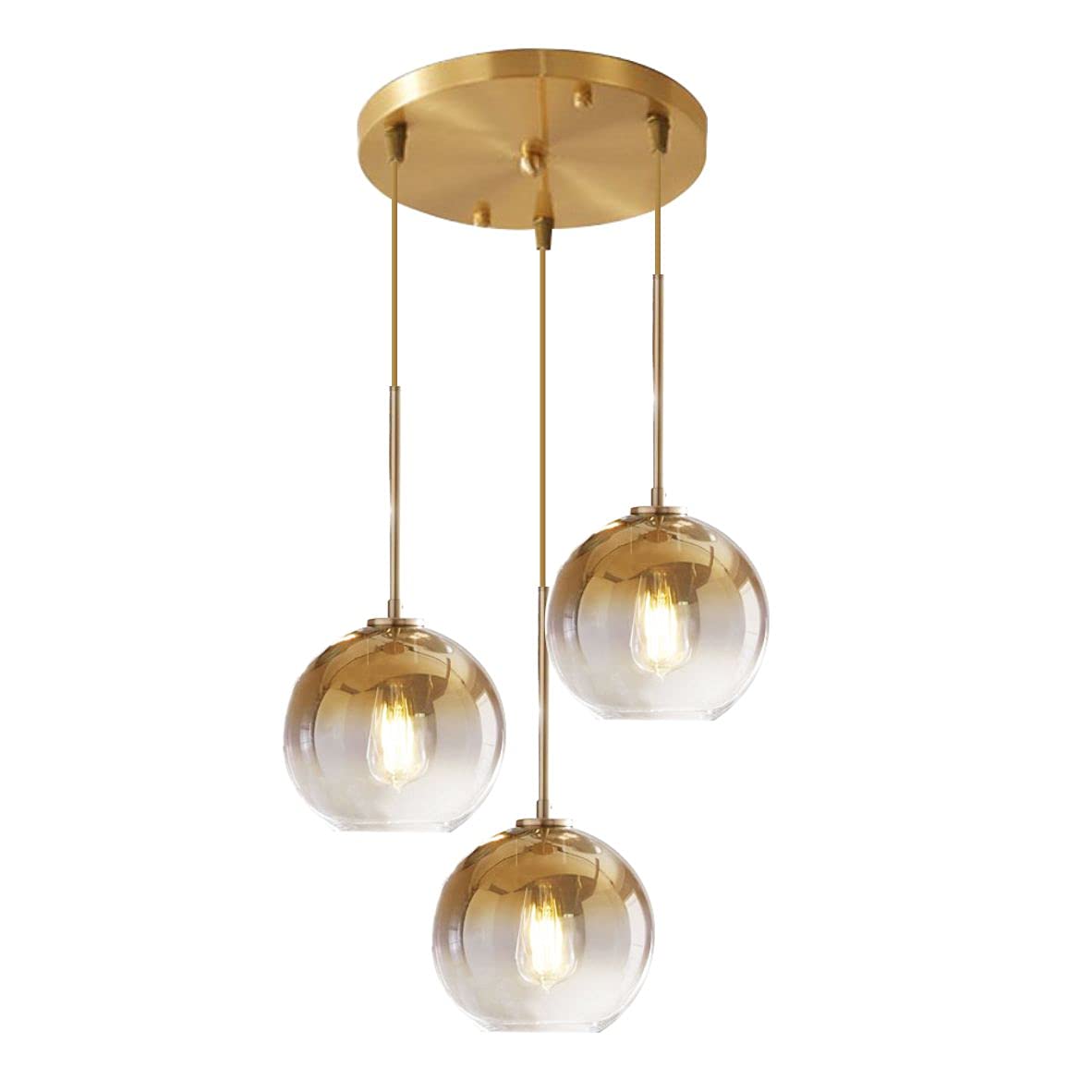 KCO 3 Light Globe Cluster Pendant Light Fixture, Modern Gold Glass, 20cm, Model L1106