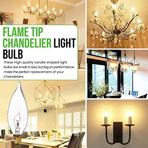 Bulbmaster 25 Watts Bent Tip Decorative Light Bulbs Soft White E12 Candelabra Light Bulb Base, 120V 25Cfc Flame Shaped Dimmable