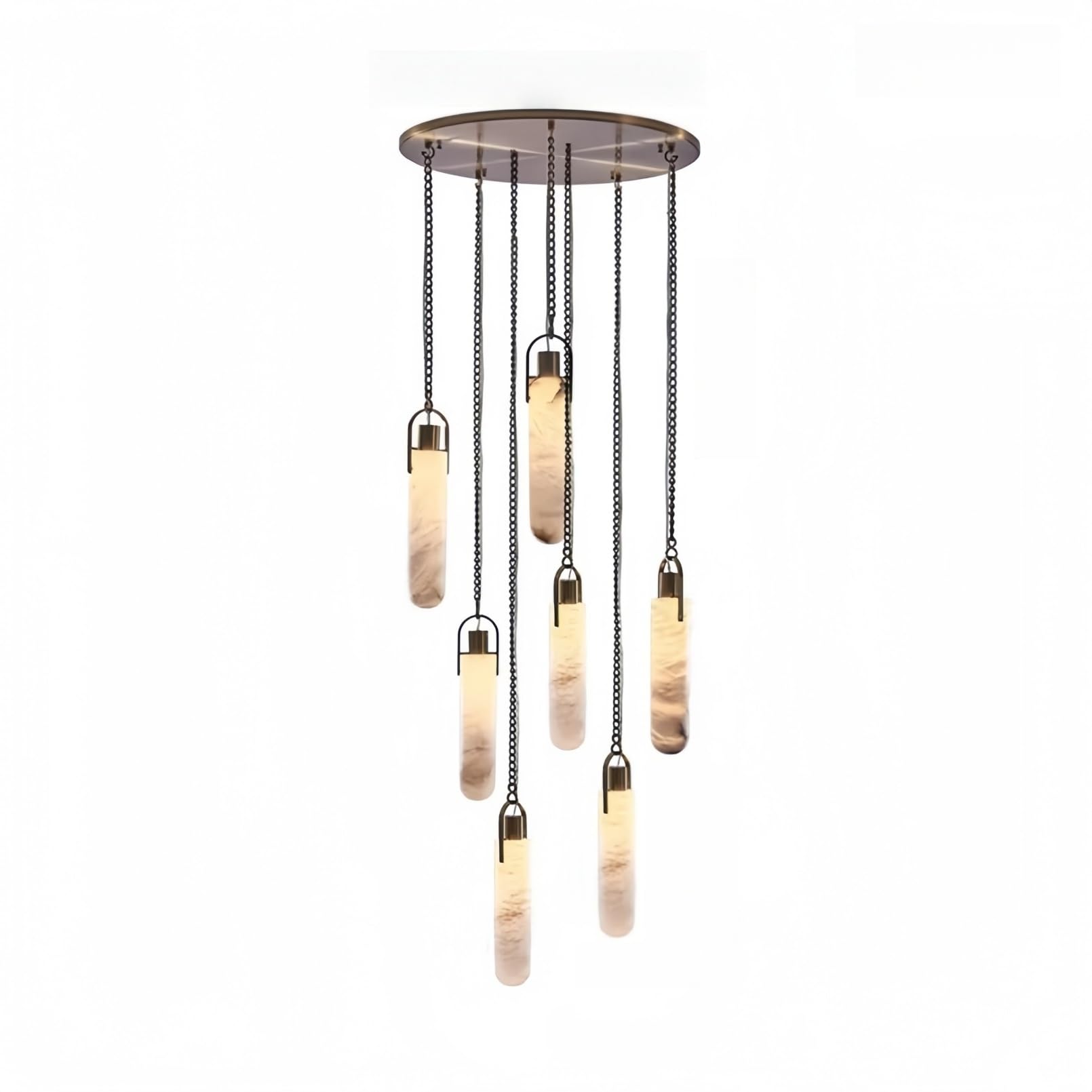 RUIBO Natural Marble 7 Light LED Multi-Drop Hanging Pendant Lighting,Cylinder Alabaster Multi Light Pendant Lights,Living Dining