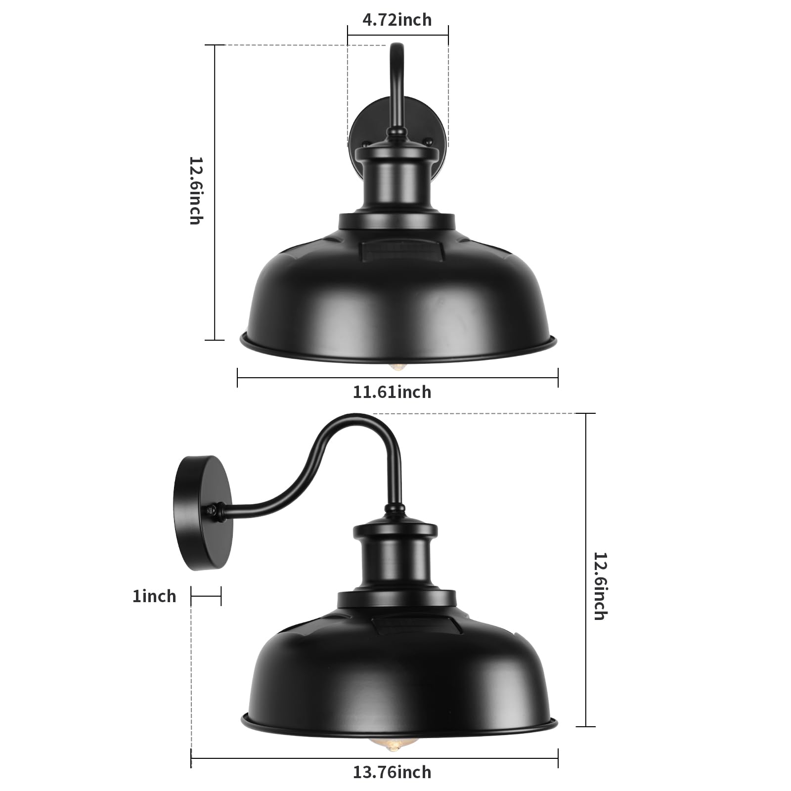 Diyel Solar Barn Light - Gooseneck Outdoor Wall Sconce, Black+Gold, Metal, 1 Pack, Model RZSR007 BK