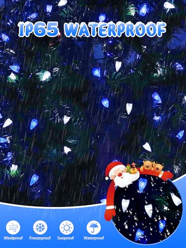 C6 Solar Christmas Lights Outdoor  50 Led 16Ft Christmas Decorations Outdoor Waterproof  Solar String Lights For Outside With 8 Modes  Fairy Twinkle Light For Tree Garden Xmas Decor (White And Blue)