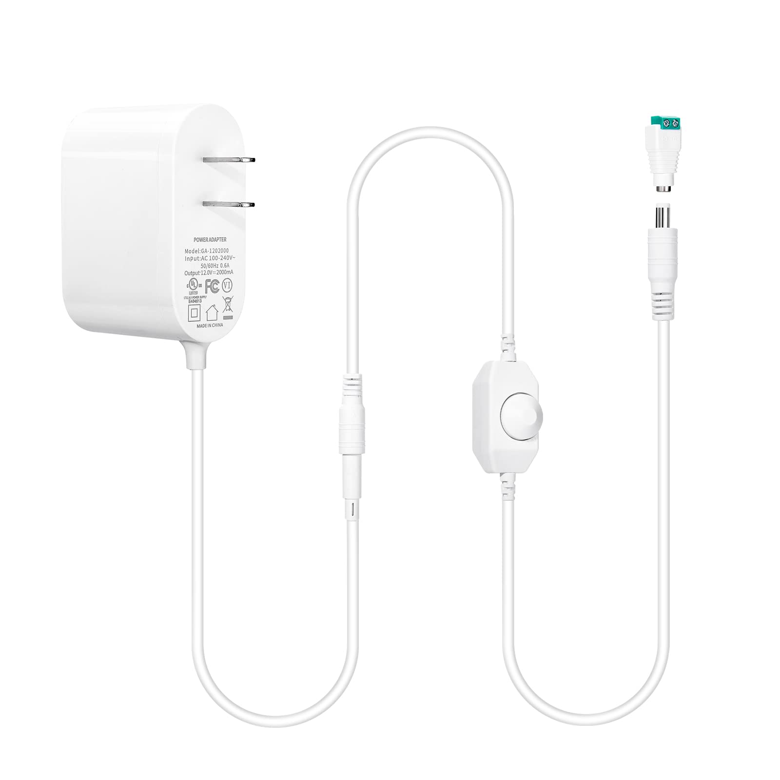 Gxilee Ul Listed 12V 2A Led Power Supply With Dimmer Switch Input 100-240V, Output 12 Volt Transformer With Dc 5.5Mm X 2.1Mm Con