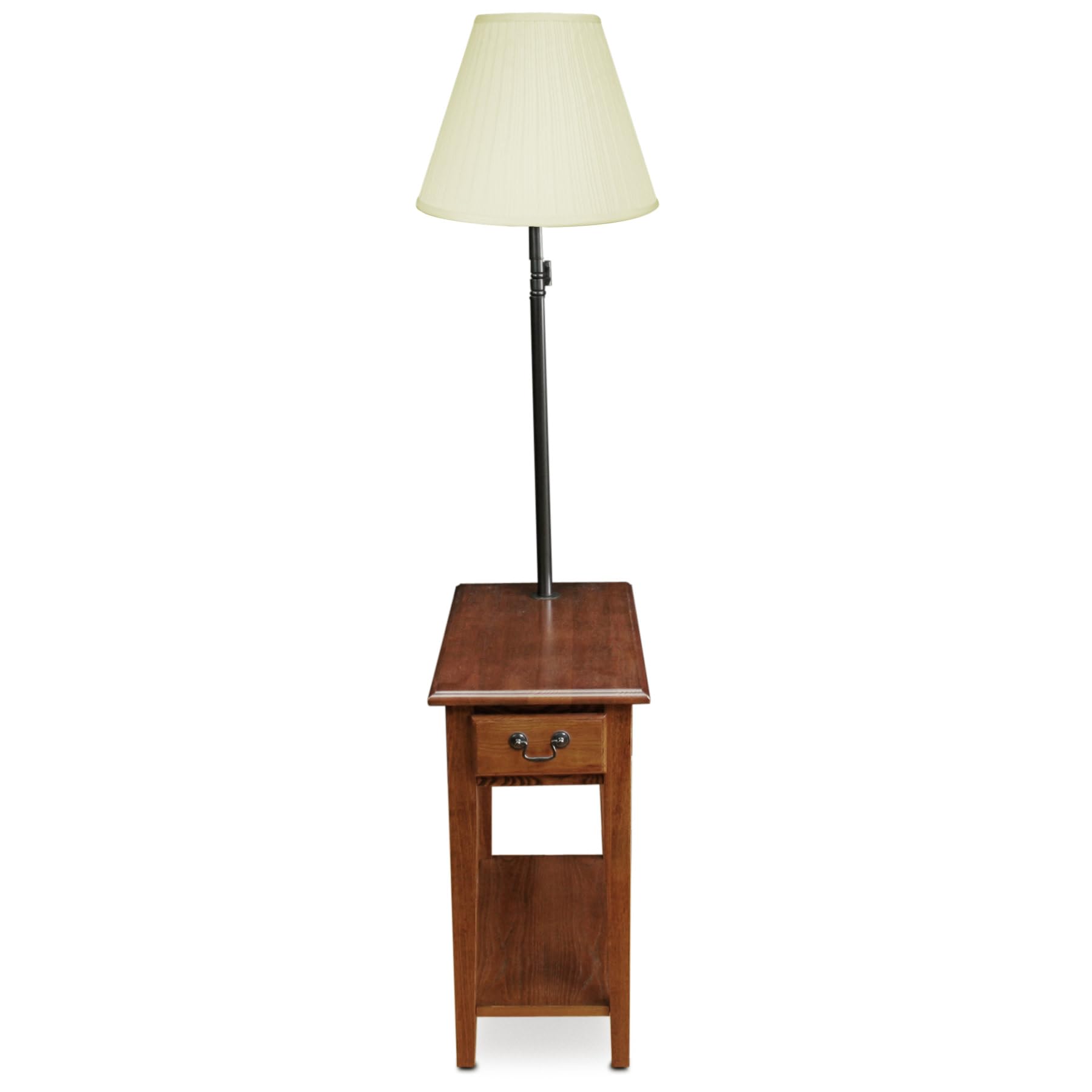 Haven Ridge Solid Wood Side Table With Built-In Swing Arm Lamp And Drawer, Medium Oak Brown, Perfect For Entryways, Living Rooms