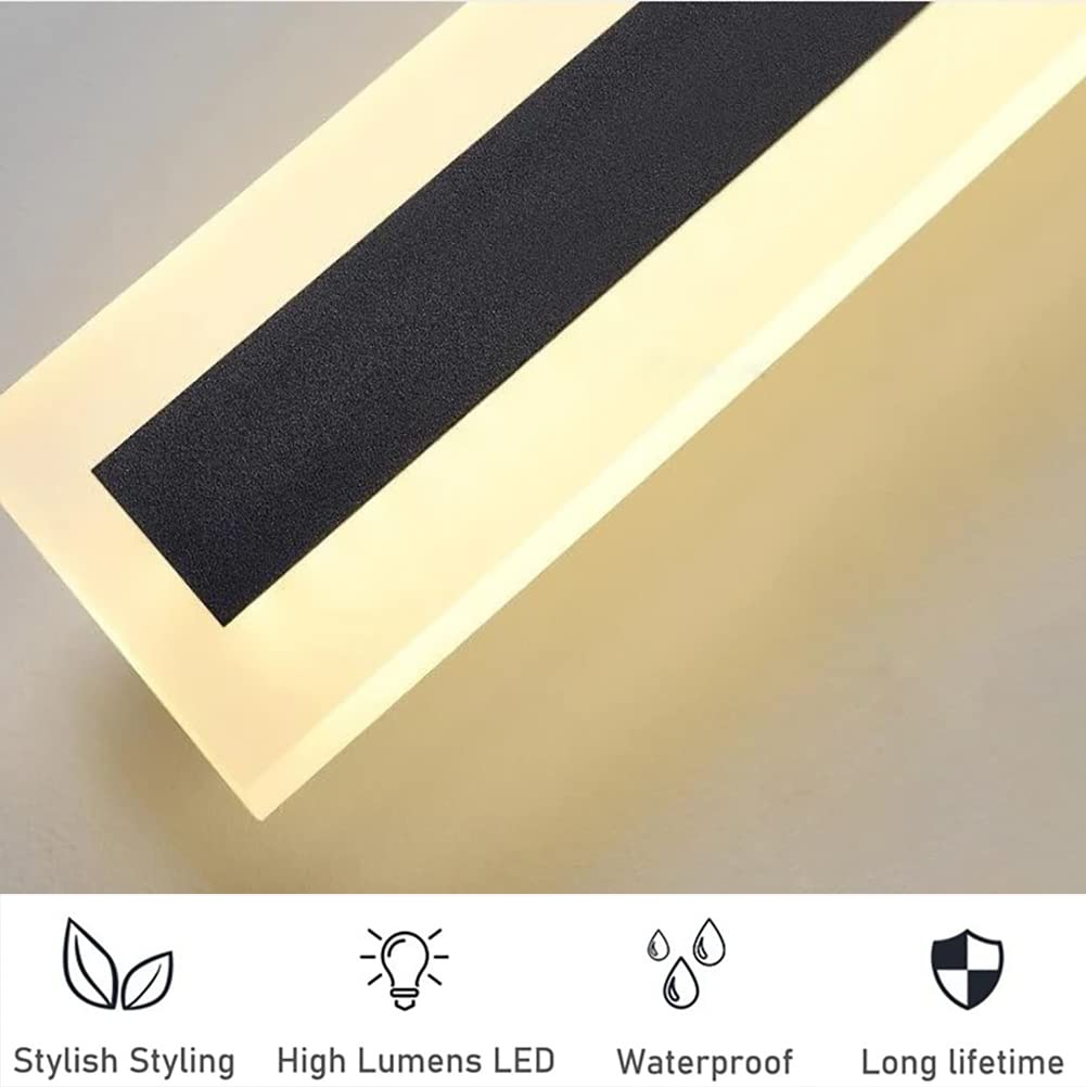 BLUERIN Linear Wall Sconces 2Pack Outdoor Mondern LED Wall Lights,Warm White IP65 Rectangular Black Wall lamp for Garden Porch V