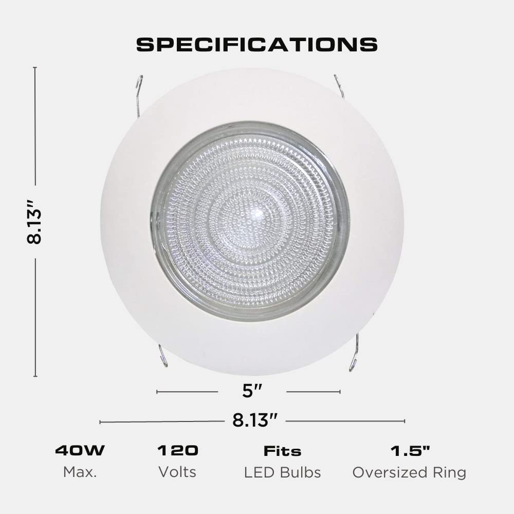 Four Bros Flp 6" Inch Fresnel Glass Lens With White Plastic Trim, 60 Watt Max., For Wet Locations, Shower Can Light Trim, Ul Listed, 4 Pack