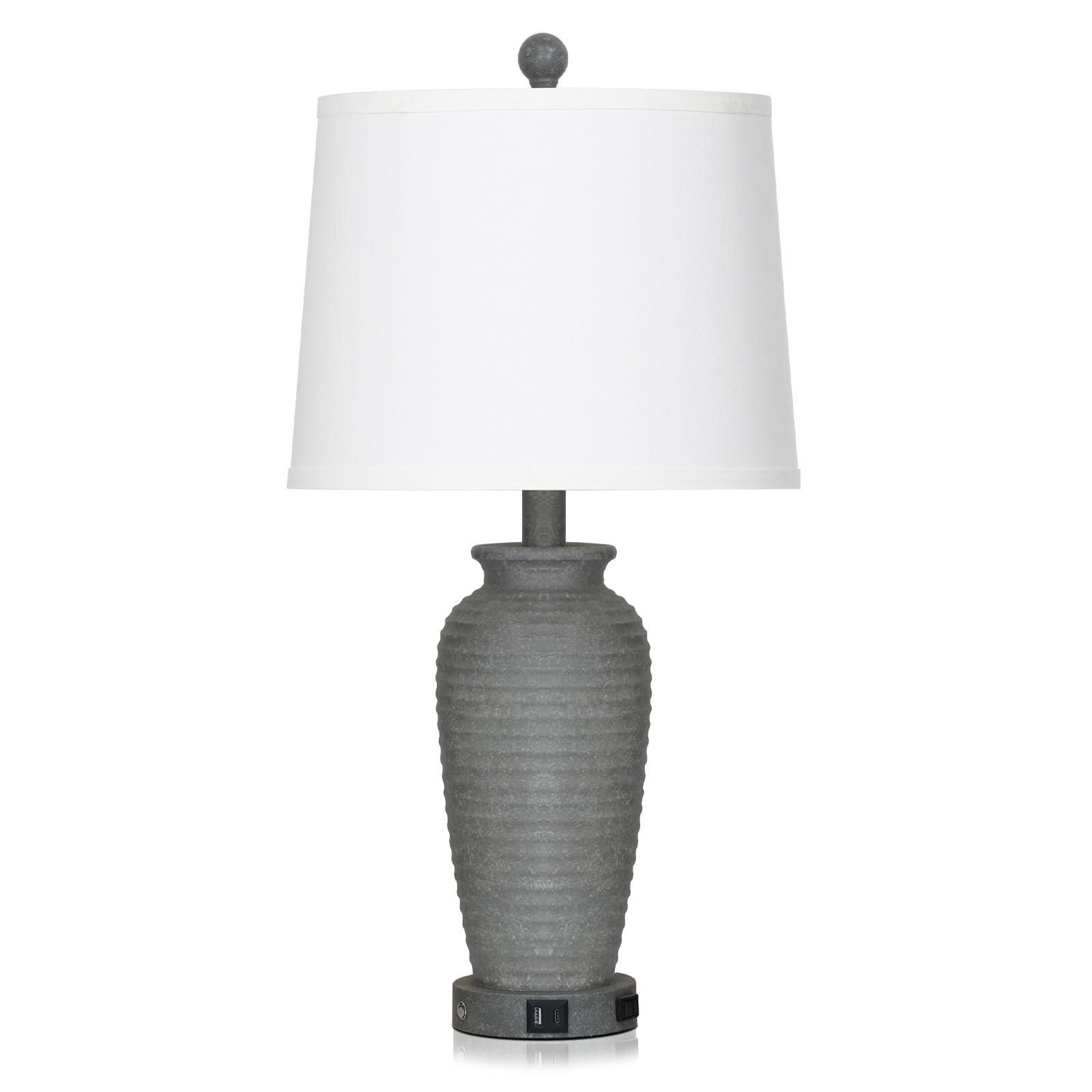 CINSARY 25 Grey Farmhouse Jar Table Lamps, 3 Way Touch Control Rustic Bedside Lamps with USB A+C Ports & AC Outlet, Pot Nightsta