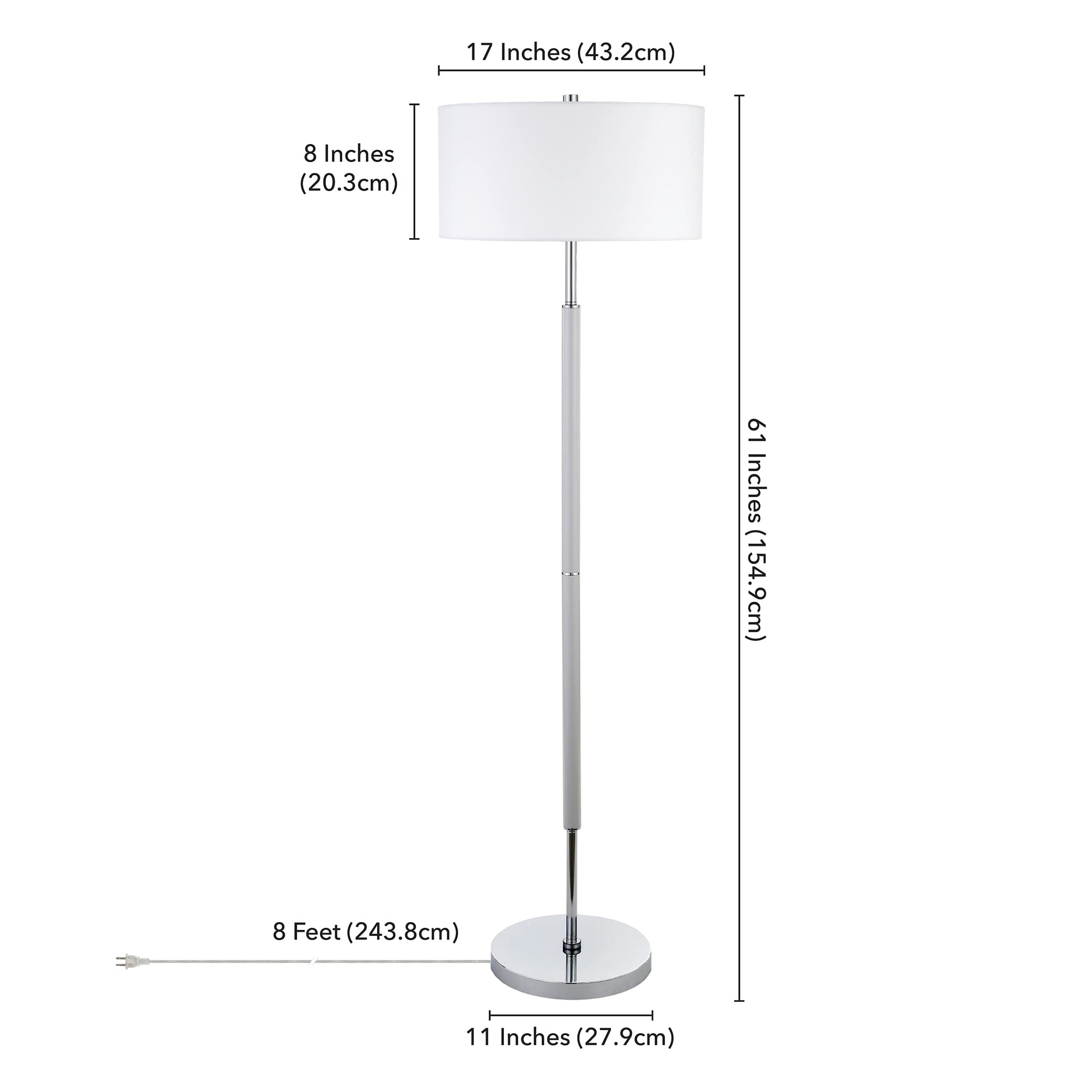 Henn&Hart 2-Light Floor Lamp, 61" Tall, Metal, Cool Gray/Polished Nickel Shade, Model FL0527, Ideal for Home Office, Bedroom, Living Room
