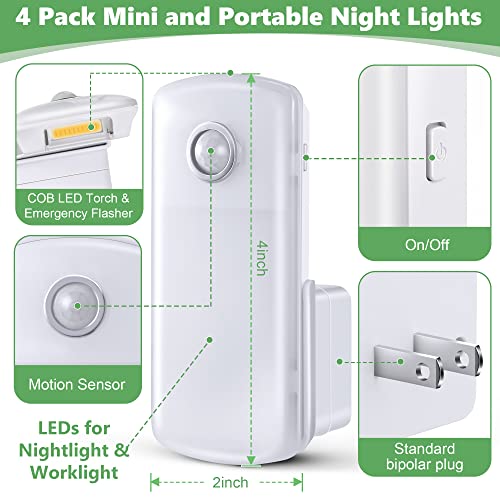 Enhon Motion Sensor Night Lights, 4 Pack, Automatic Dusk to Dawn, Warm White, Rechargeable Emergency Power Failure Lights for Home