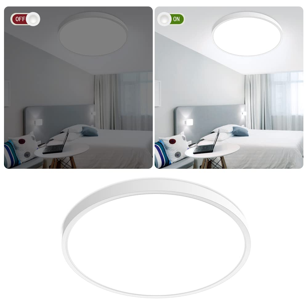 inShareplus LED Ceiling Light 24W 6000K Cold White 12inch Flush Mount Fixture Modern Design for Bedroom Kitchen Office