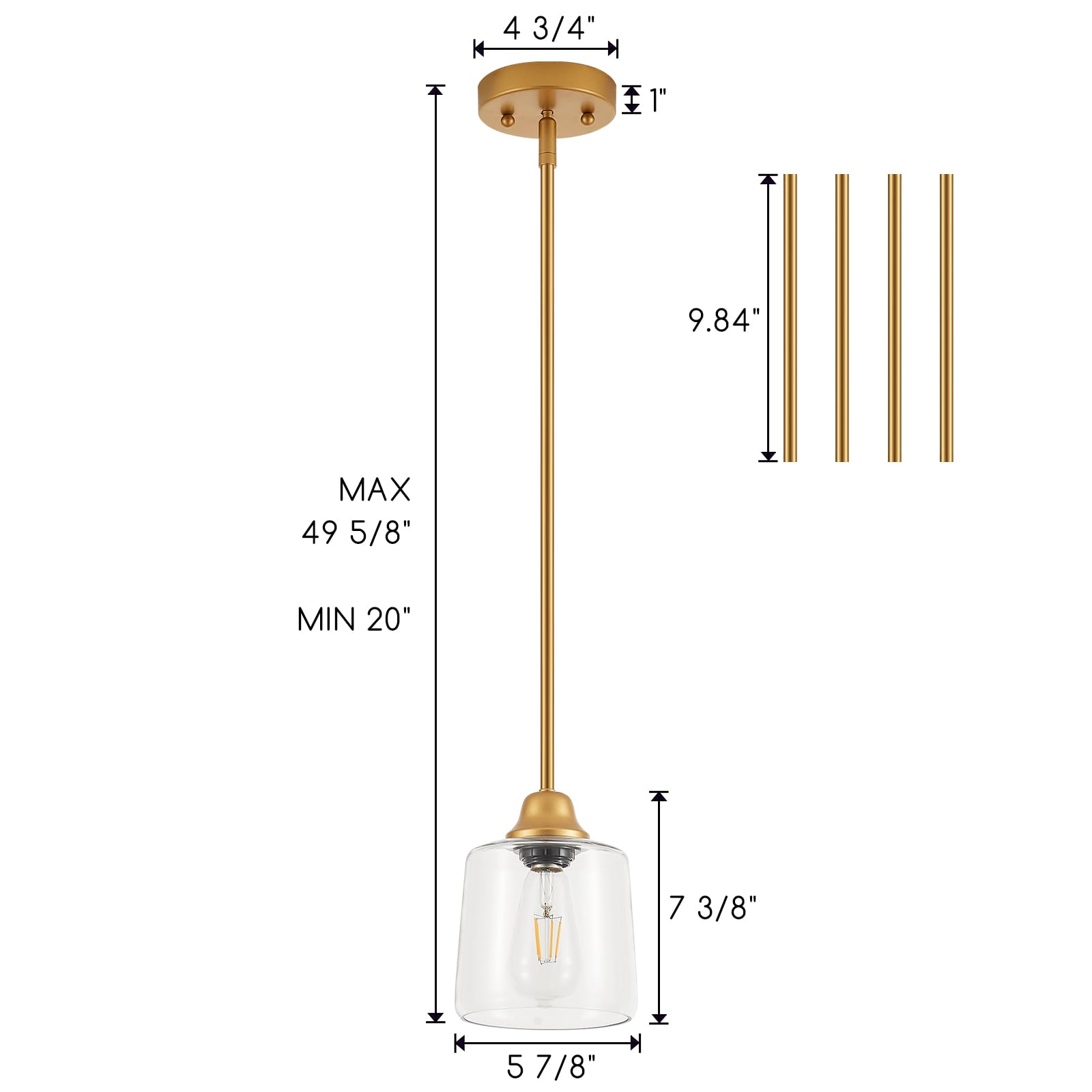 VILUXY Gold Pendant Light, Clear Glass Shade, 1 Light Modern Farmhouse Fixture, Model 500-EK, Ideal for Kitchen Island and Dining Room