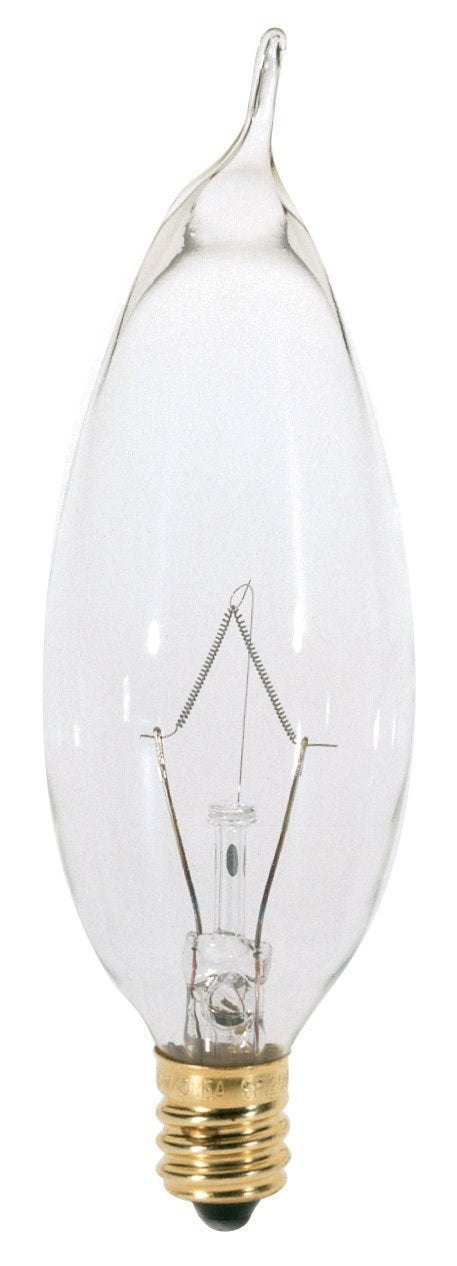 Satco Flame Tip Chandelier Bulb 25 W 210 Lumens Candelabra E12 -3/6 In. Boxed