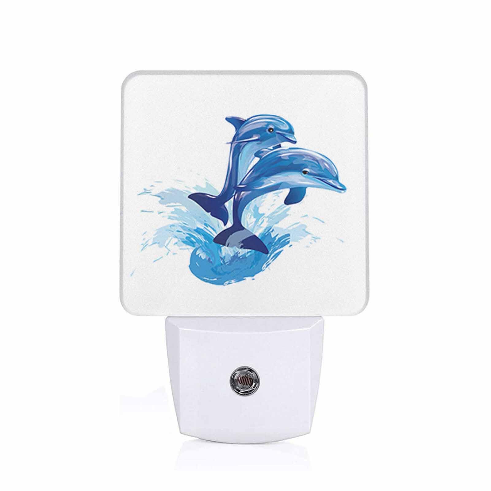 Chrobak LED Night Light, Dolphins Jumping Out of Sea, Energy Efficient Plug-in with Dusk to Dawn Sensor, White, Model WML-Night-Light-231023-137