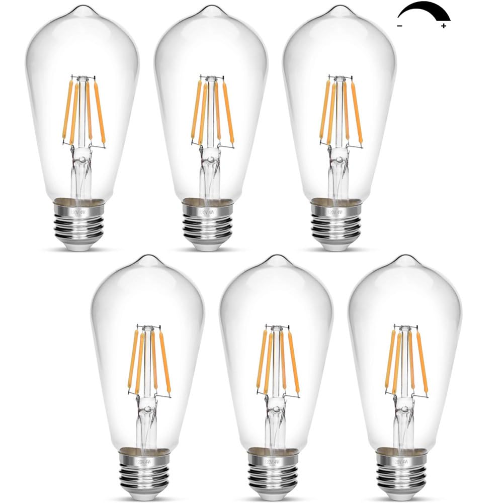 NOTOC Dimmable Vintage Edison Bulb 4W Equivalent 40W Incandescent ST18 Antique LED Filament Bulbs 2700K Warm White 450 Lumens E26 Led Bulb Pack of 6