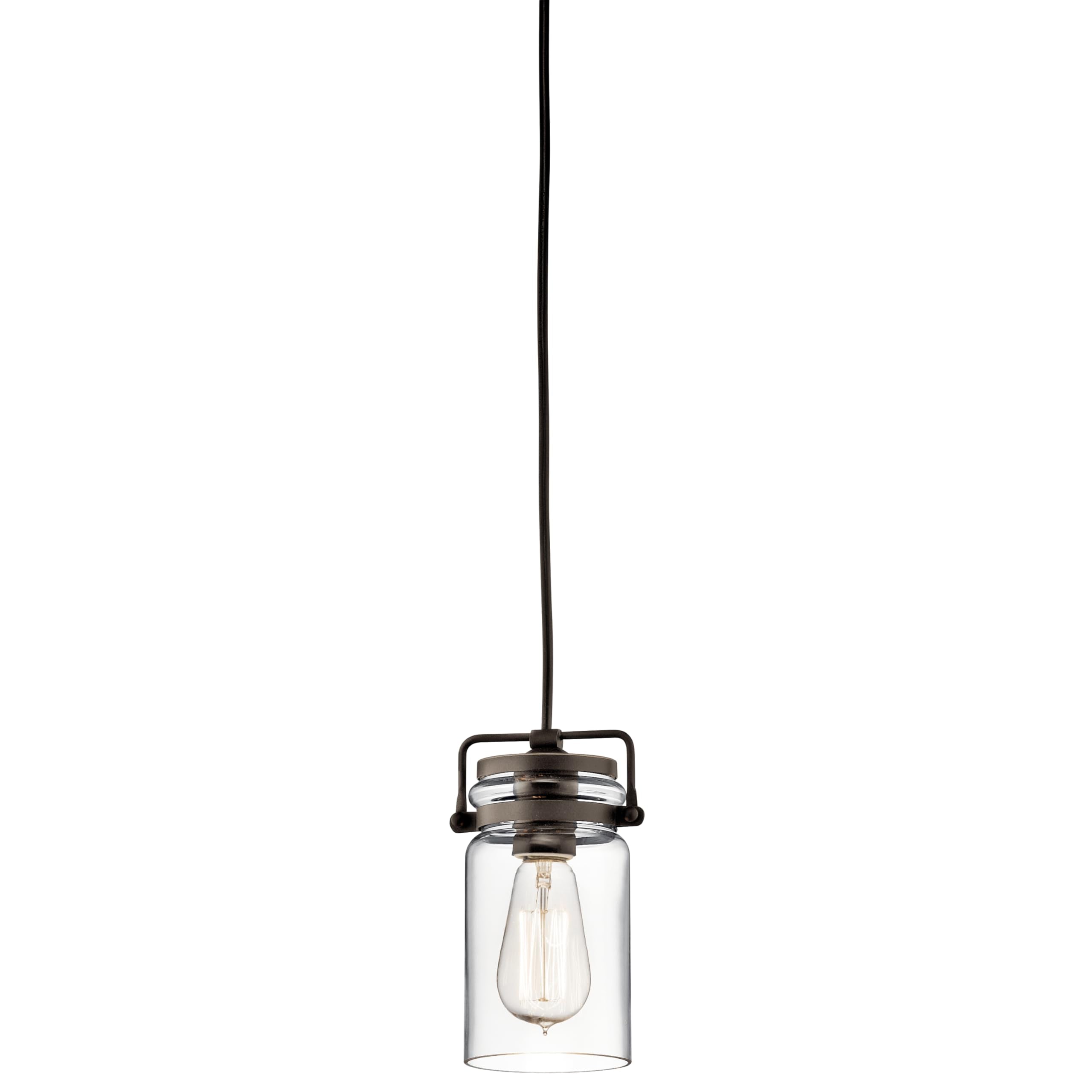 Kichler Brinley 7.75 Kitchen Pendant in Olde Bronze, Mini Farmhouse Pendant with Clear Glass, (7.75 H x 4.75 W), 42878OZ, 1-Ligh