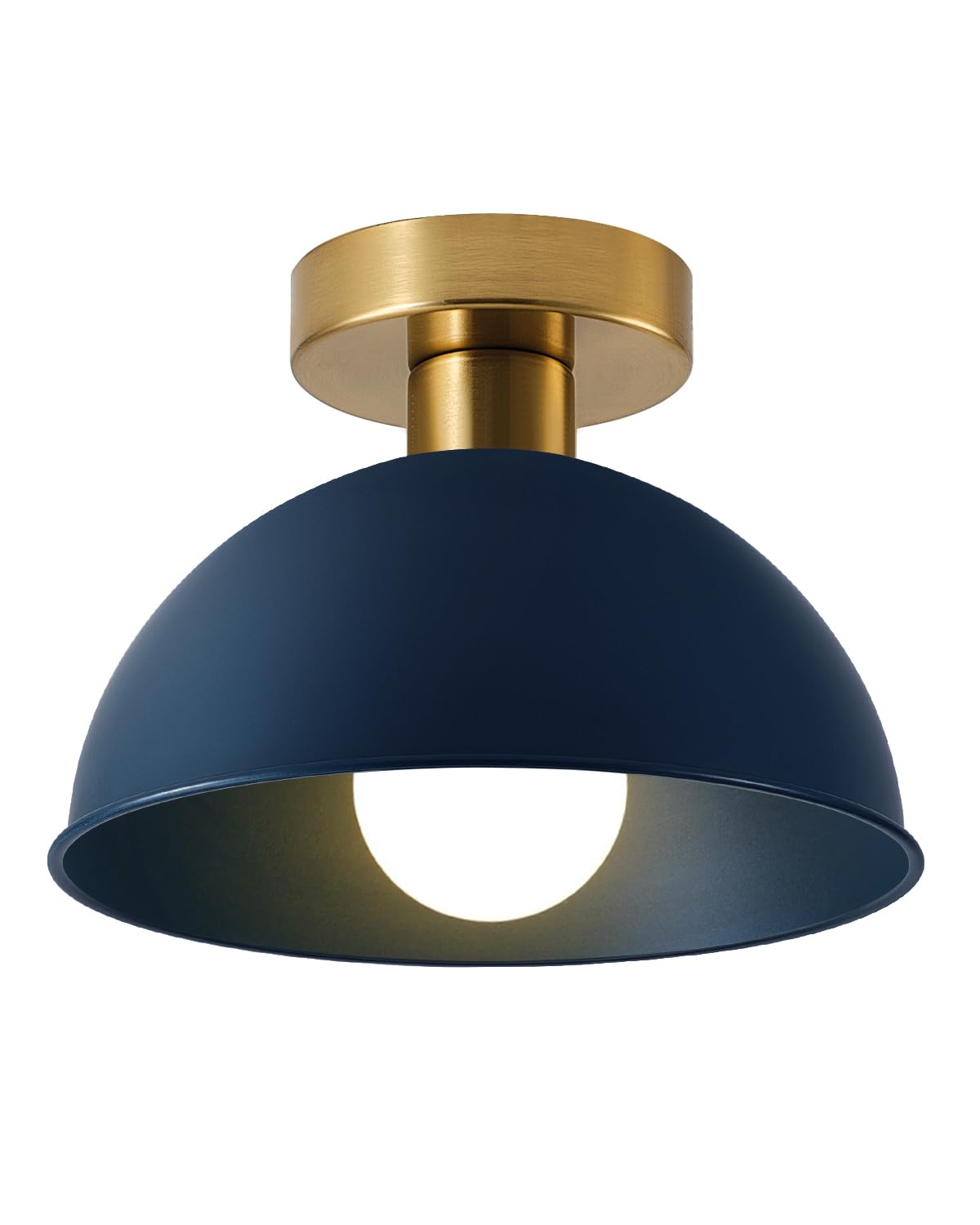 MIAOMEIO Industrial Semi Flush Mount Ceiling Light with Gold Plate and Blue Shade, Farmhouse Ceiling Light Fixture for Kitchen I