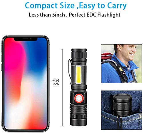 Hoxida Rechargeable Flashlight(Battery Included), Magnetic Led Flashlight With Cob Sidelight, 1200 Lumen Super Bright Led, Water